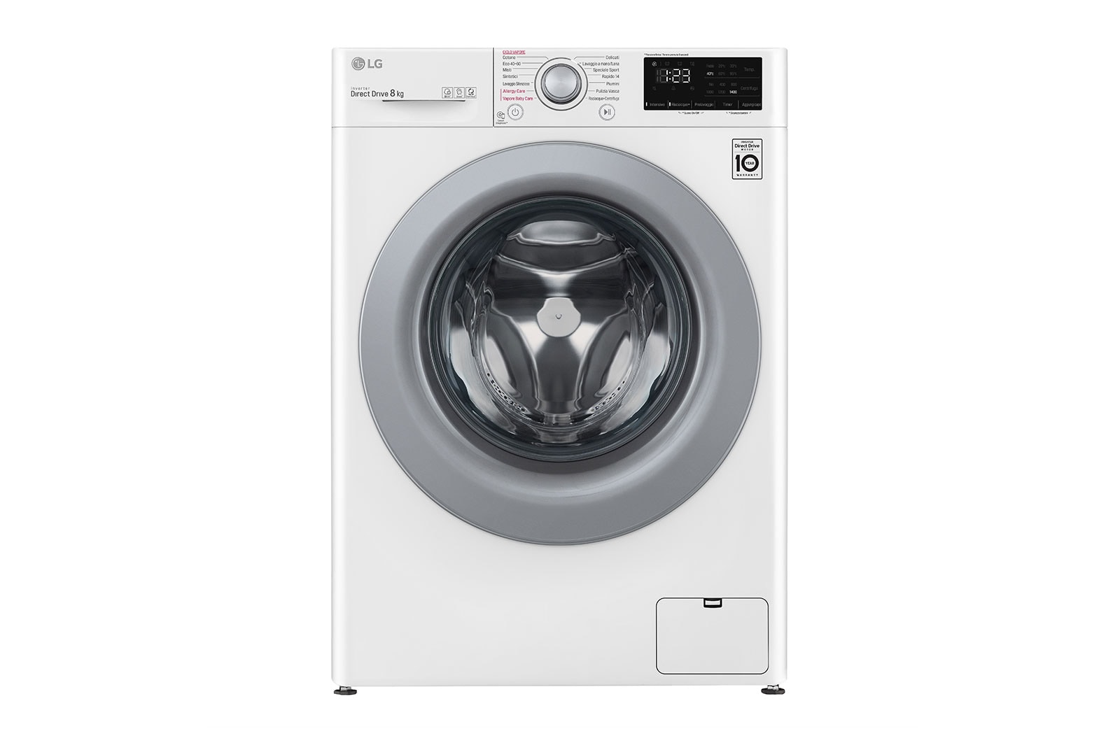 LG Lavatrice 8kg AI DD™ | Serie V3 Classe B | 1400 giri, Lavaggio a vapore, Inverter Direct Drive | White, F4WV308S4B