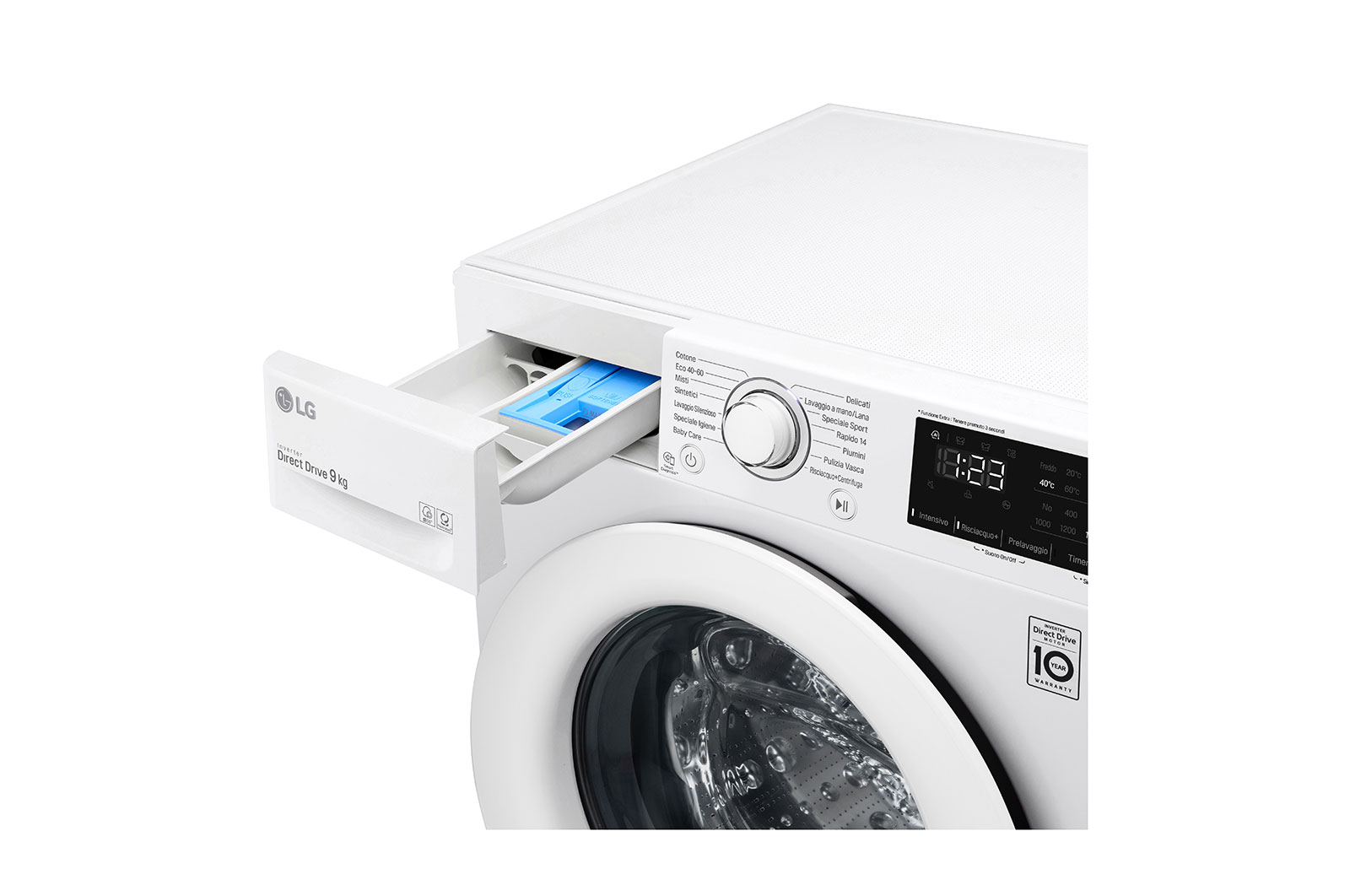 LG Lavatrice 9kg AI DD™ | Serie V3 Classe B | 1400 giri, Inverter Direct Drive, Smart Diagnosis | White, F4WV309N3E