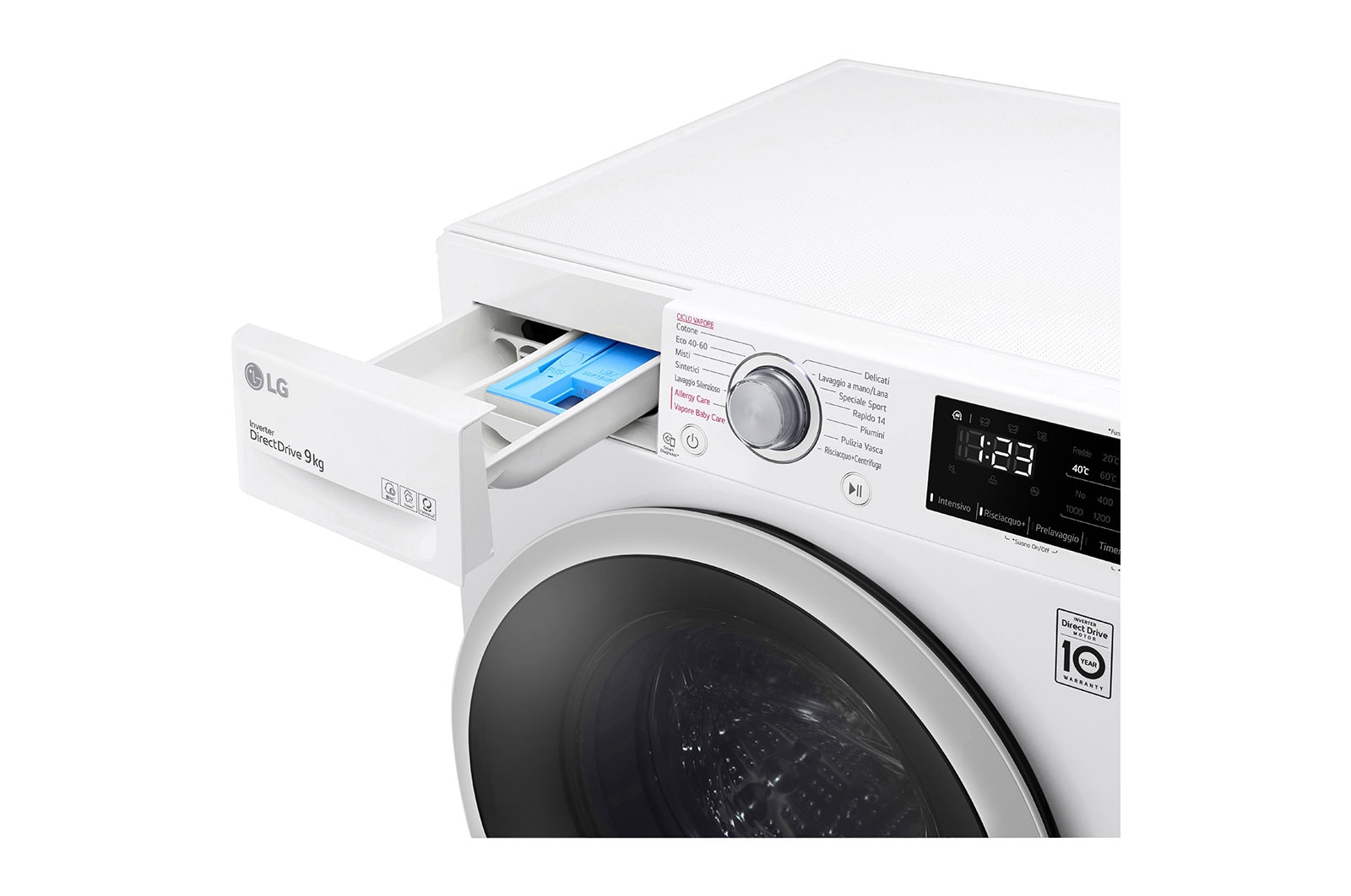 LG Lavatrice 9kg AI DD™ | Serie V3 Classe B | 1400 giri, Lavaggio a vapore, Allergy Care | White, F4WV309SIL