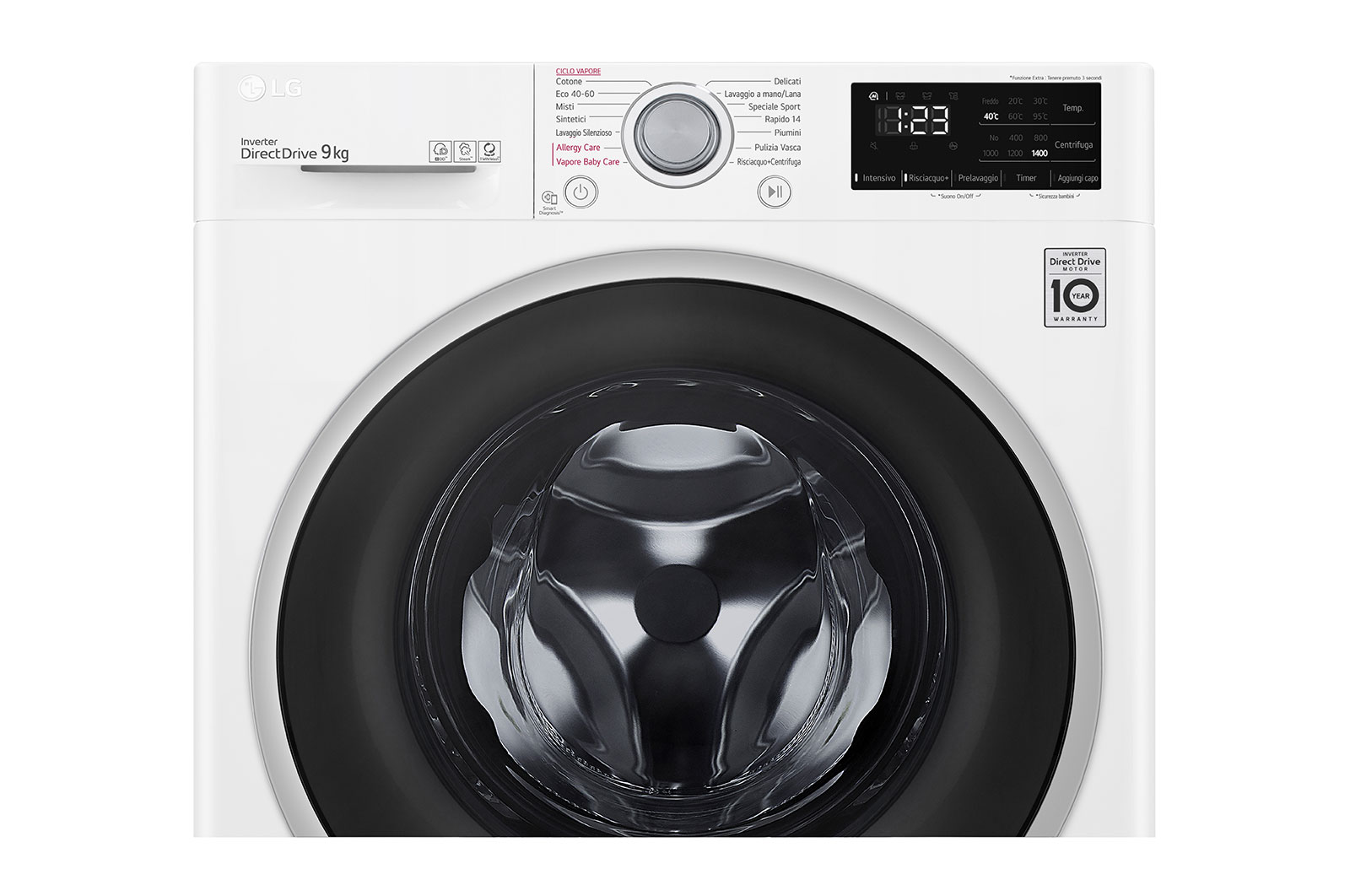 LG Lavatrice 9kg AI DD™ | Serie V3 Classe B | 1400 giri, Lavaggio a vapore, Allergy Care | White, F4WV309SIL