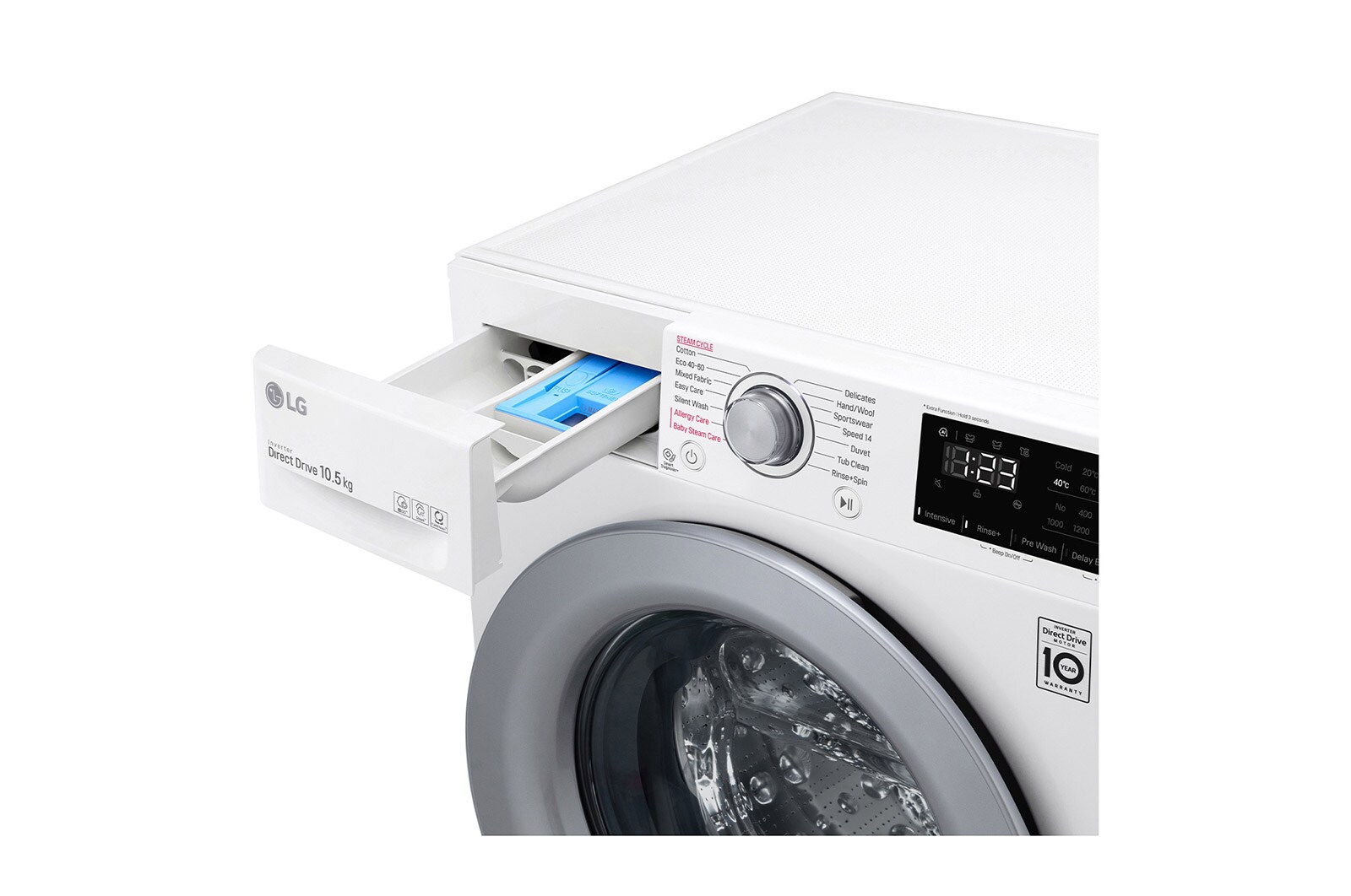 LG Lavatrice 10,5kg AI DD™ | Serie V3 Classe B | 1400 giri, Lavaggio a vapore, Inverter Direct Drive | White, F4WV310S4E