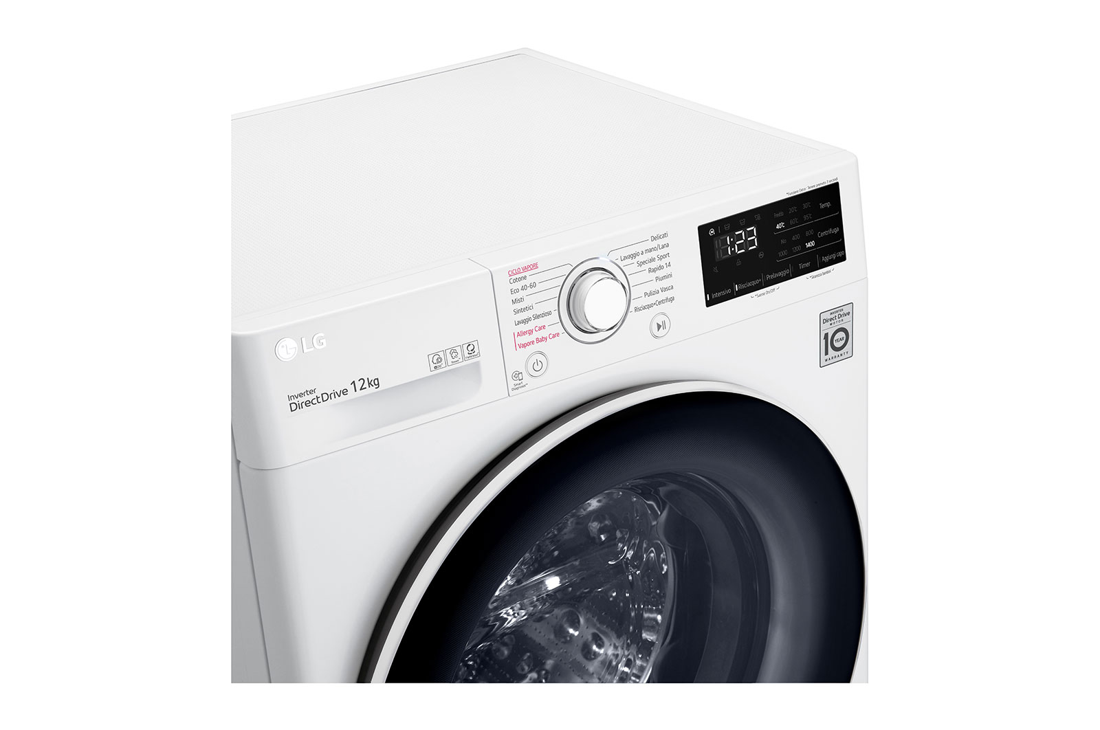 LG Lavatrice 12kg AI DD™ | Serie V3 Classe B | 1400 giri, Lavaggio a vapore, Inverter Direct Drive | White, F4WV312S0E