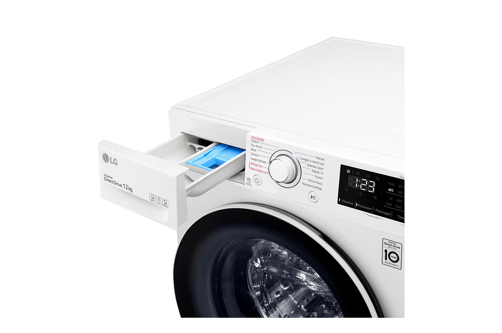 LG Lavatrice 12kg AI DD™ | Serie V3 Classe B | 1400 giri, Lavaggio a vapore, Inverter Direct Drive | White, F4WV312S0E