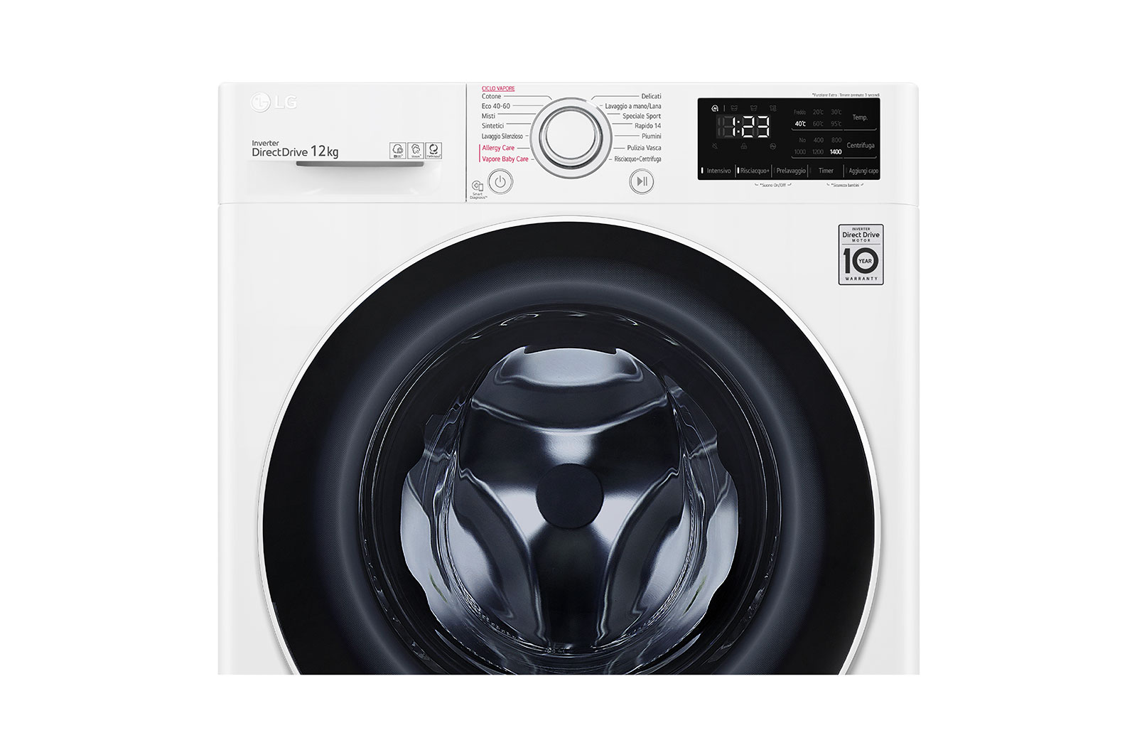 LG Lavatrice 12kg AI DD™ | Serie V3 Classe B | 1400 giri, Lavaggio a vapore, Inverter Direct Drive | White, F4WV312S0E