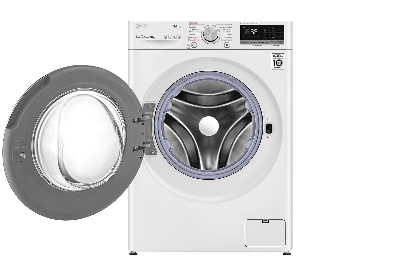LG Lavatrice 8kg AI DD™ | Serie V5 Classe C | 1400 giri, TurboWash, Lavaggio a vapore, Wi-Fi | White, F4WV508S0E