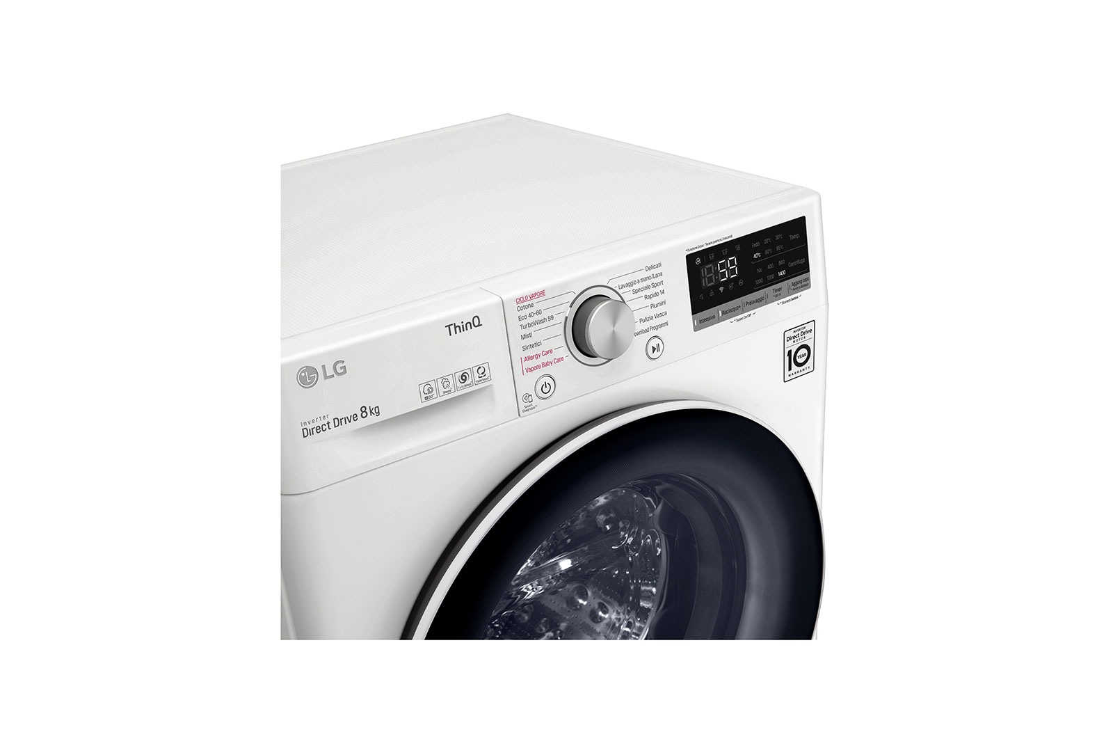 LG Lavatrice 8kg AI DD™ | Serie V5 Classe C | 1400 giri, TurboWash, Lavaggio a vapore, Wi-Fi | White, F4WV508S0E