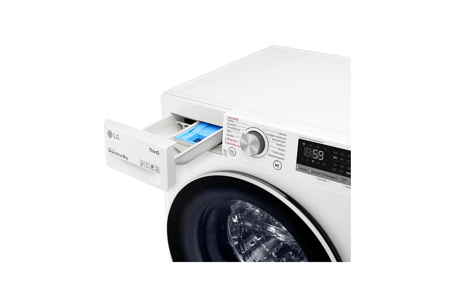 LG Lavatrice 8kg AI DD™ | Serie V5 Classe C | 1400 giri, TurboWash, Lavaggio a vapore, Wi-Fi | White, F4WV508S0E
