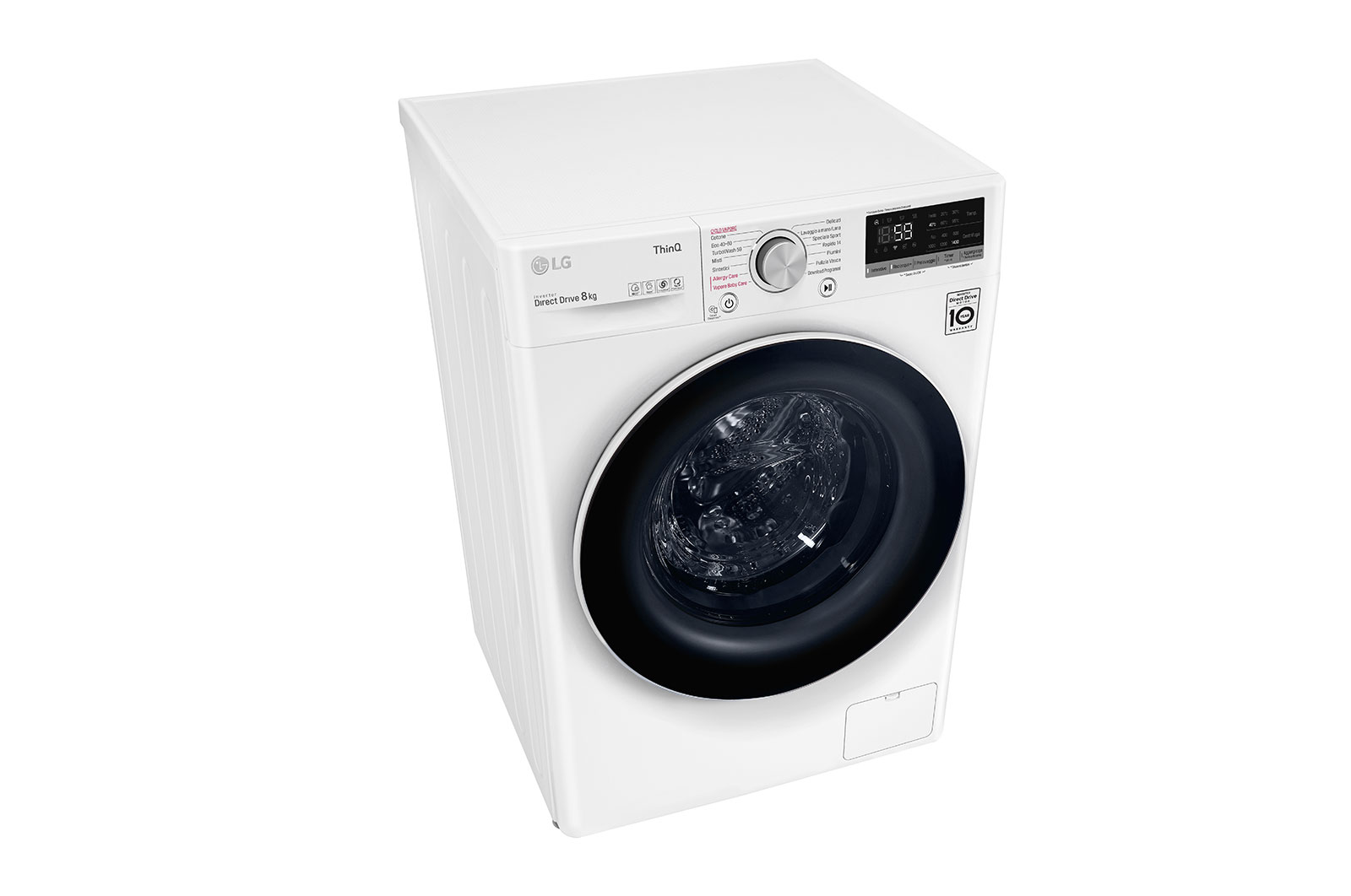 LG Lavatrice 8kg AI DD™ | Serie V5 Classe C | 1400 giri, TurboWash, Lavaggio a vapore, Wi-Fi | White, F4WV508S0E