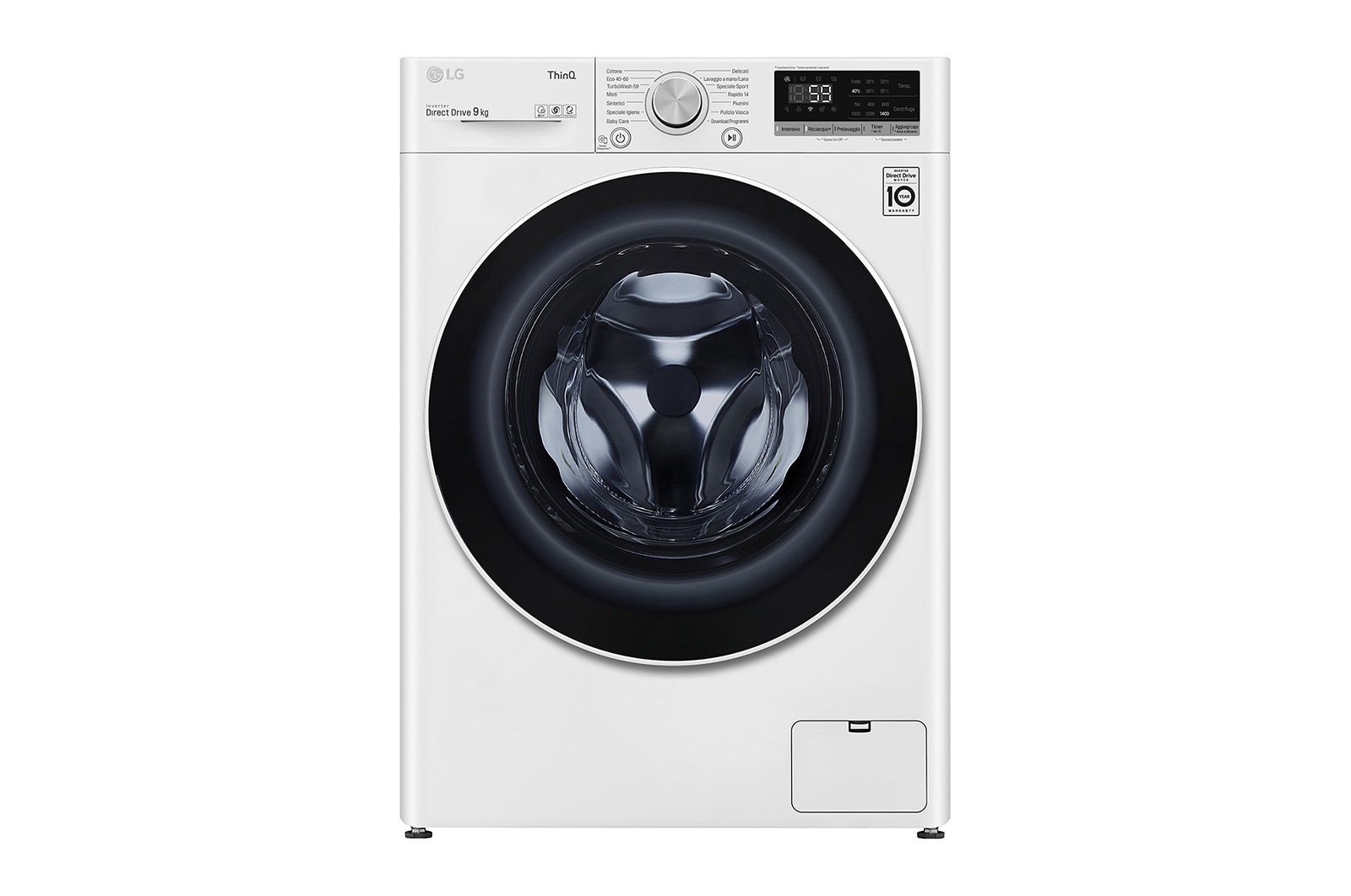 LG Lavatrice 9kg AI DD™ | Serie V5 Classe B | 1400 giri, TurboWash, Inverter Direct Drive, Wi-Fi | White, F4WV509N0E