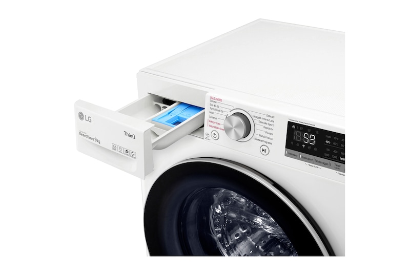 LG Lavatrice 9kg AI DD™ | Serie V5 Classe B | 1400 giri, TurboWash, Lavaggio a vapore, Wi-Fi | White, F4WV509S1E