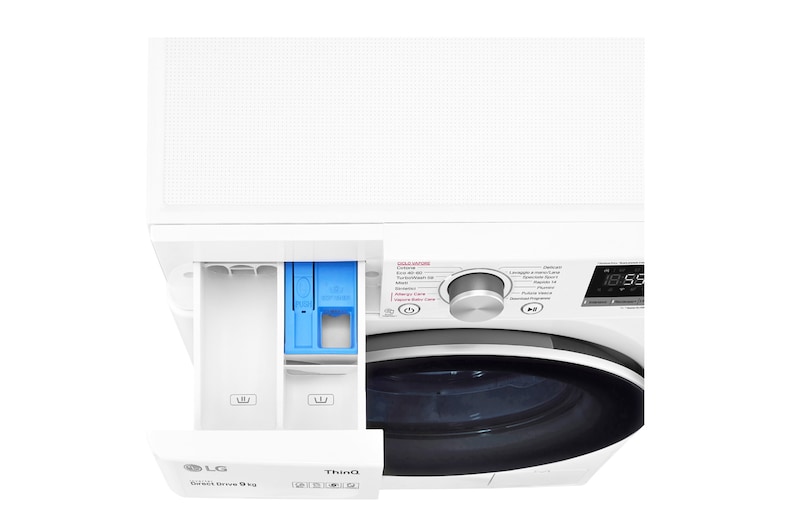 LG Lavatrice 9kg AI DD™ | Serie V5 Classe B | 1400 giri, TurboWash, Lavaggio a vapore, Wi-Fi | White, F4WV509S1E