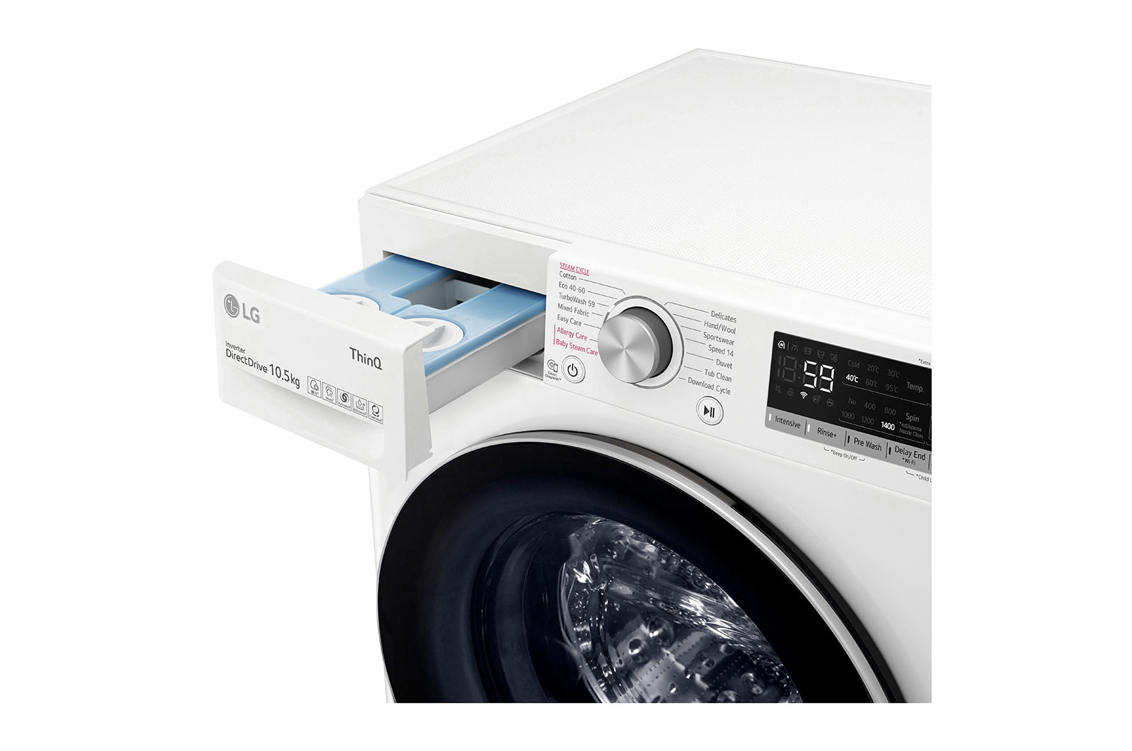 LG Lavatrice 9kg AI DD™ | Serie V5 Classe B | 1400 giri, TurboWash, Autodosaggio, Vapore, Wi-Fi | White, F4WV509S1EA