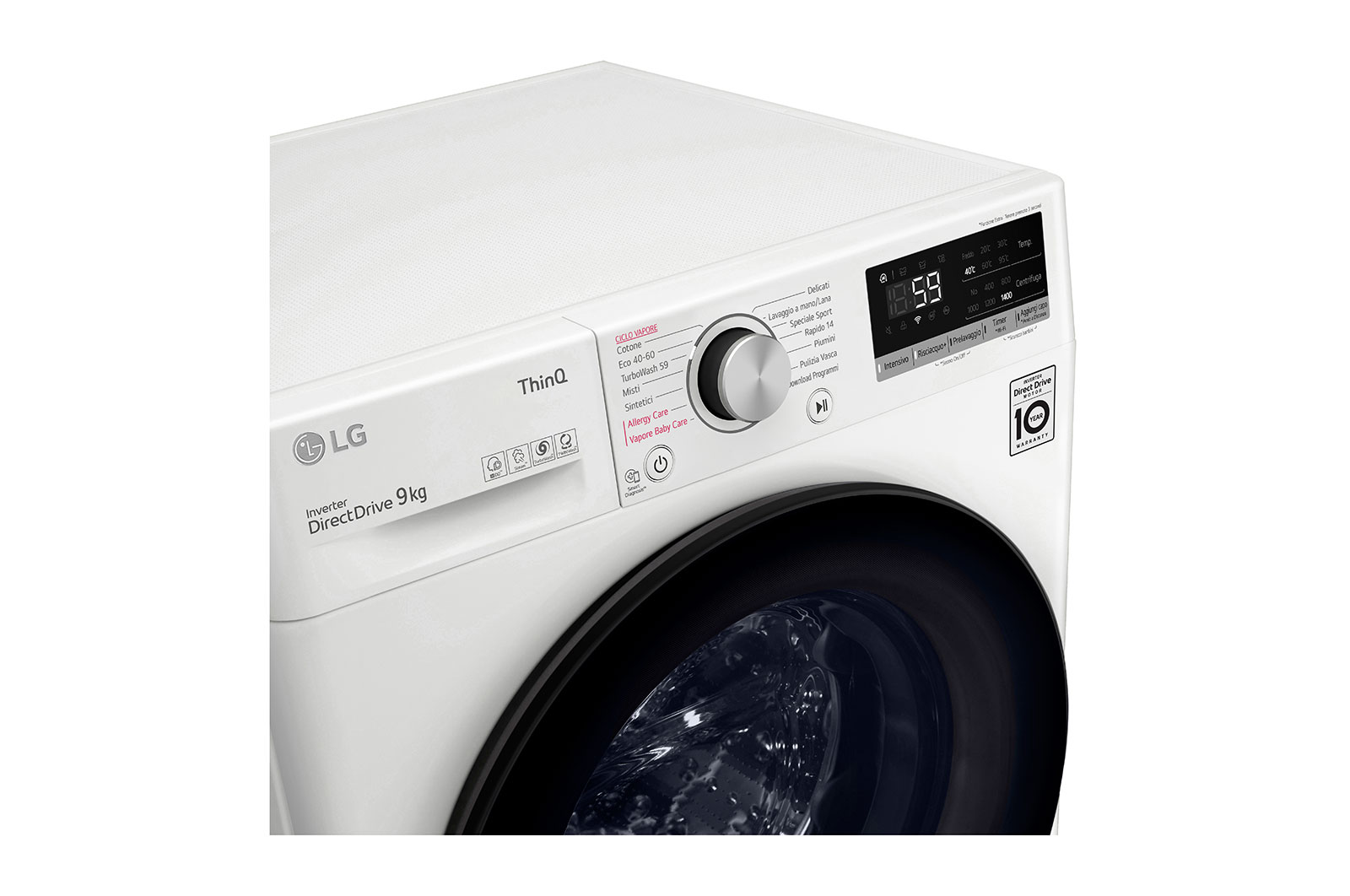 LG Lavatrice 9kg AI DD™ | Serie V5 Classe A/A/A | 1400 giri, TurboWash, Lavaggio a vapore, Wi-Fi | White, F4WV509SAE