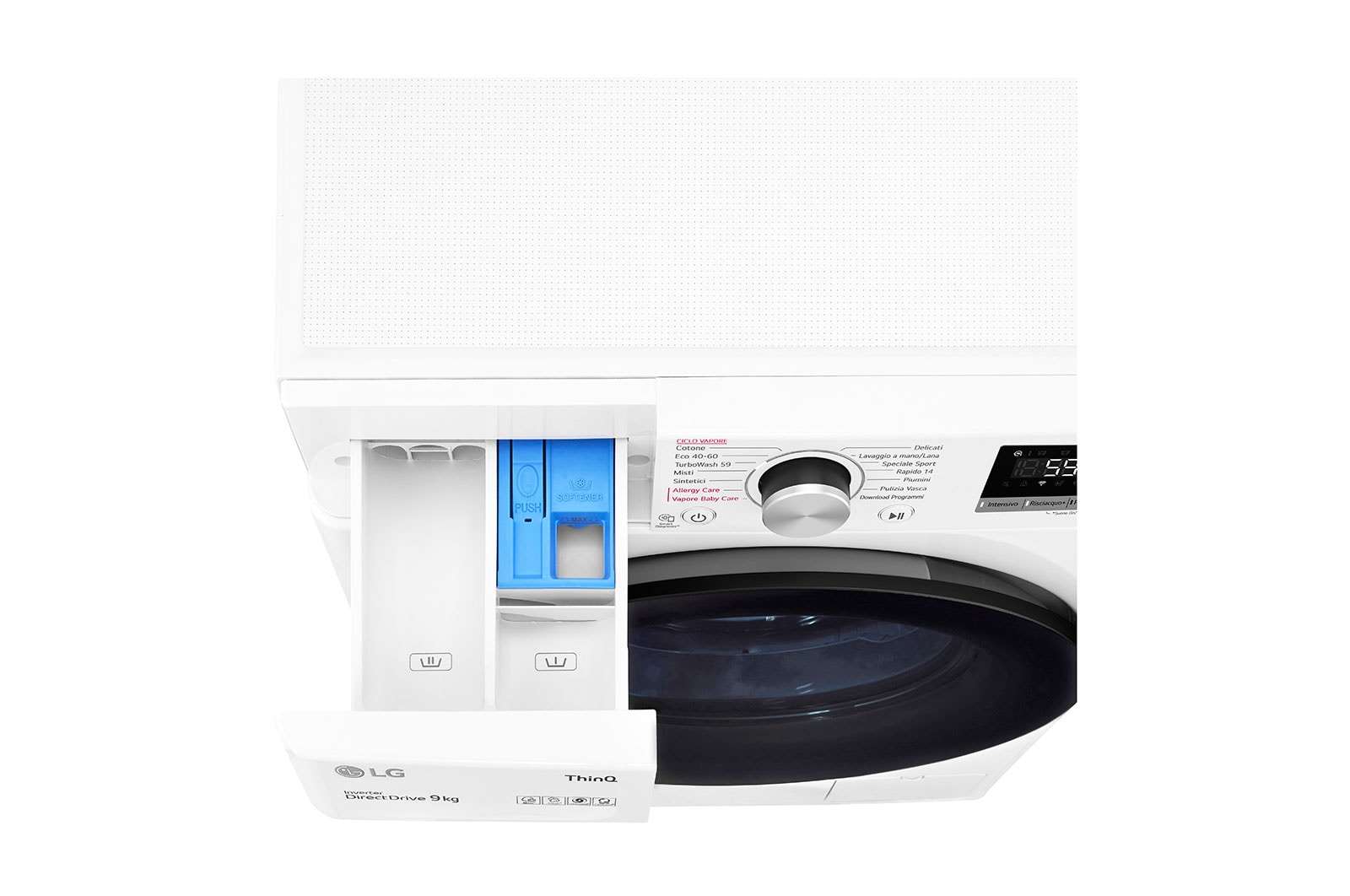 LG Lavatrice 9kg AI DD™ | Serie V5 Classe A/A/A | 1400 giri, TurboWash, Lavaggio a vapore, Wi-Fi | White, F4WV509SAE