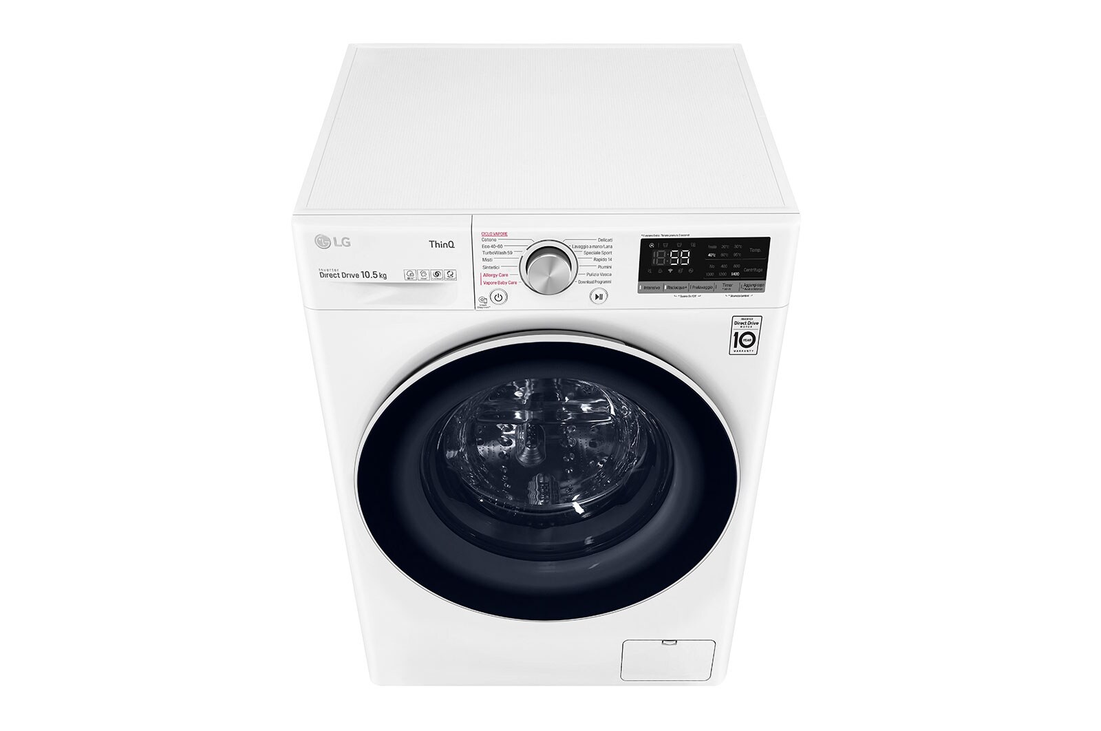 LG Lavatrice 10,5kg AI DD™ | Serie V5 Classe B | 1400 giri, TurboWash, Lavaggio a vapore, Wi-Fi | White, F4WV510S0E