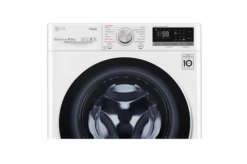 LG Lavatrice 10,5kg AI DD™ | Serie V5 Classe B | 1400 giri, TurboWash, Lavaggio a vapore, Wi-Fi | White, F4WV510S1E