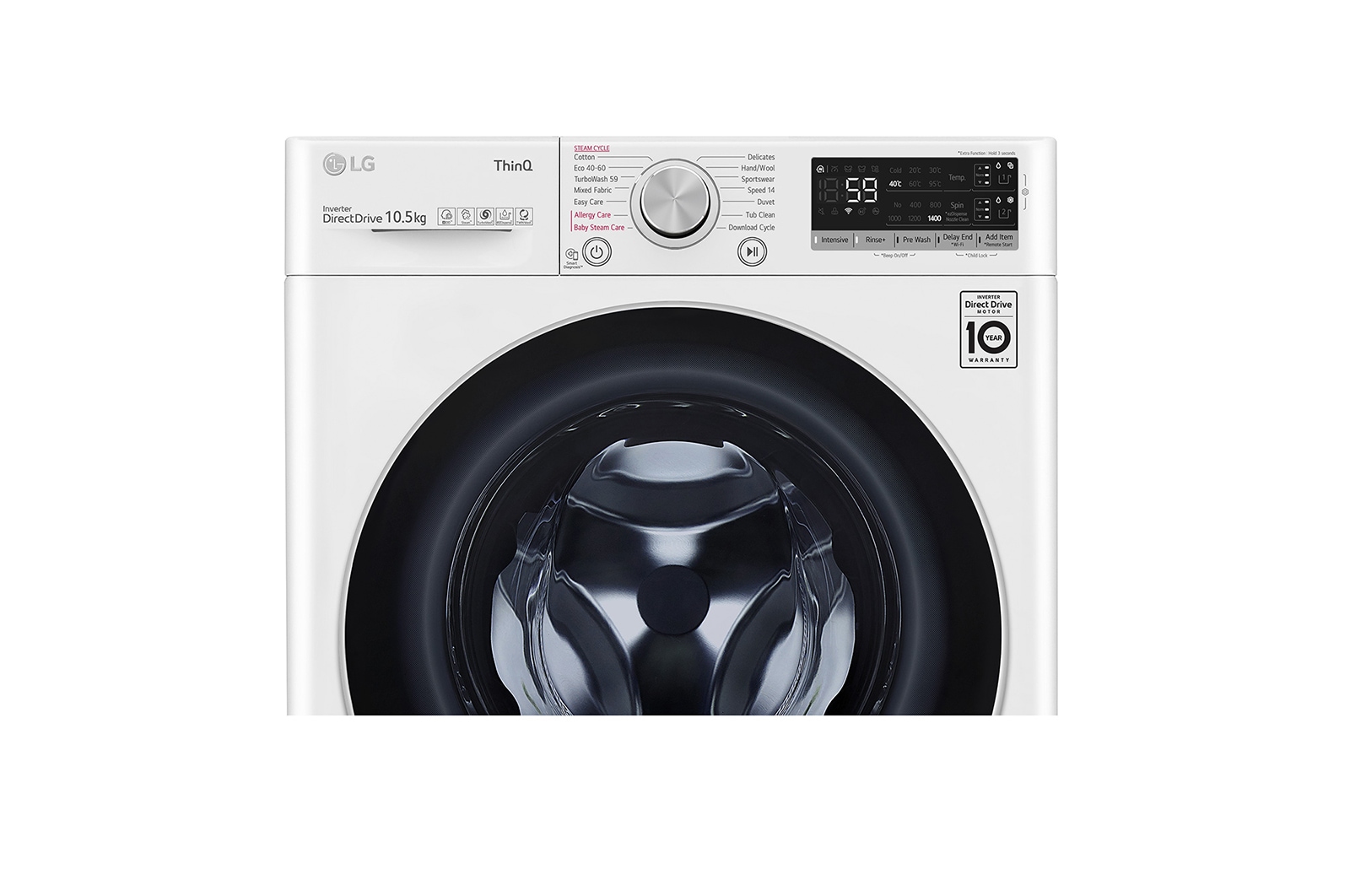 LG Lavatrice 10,5kg AI DD™ | Serie V5 Classe B | 1400 giri, TurboWash, Lavaggio a vapore, Wi-Fi | White, F4WV510S1EA