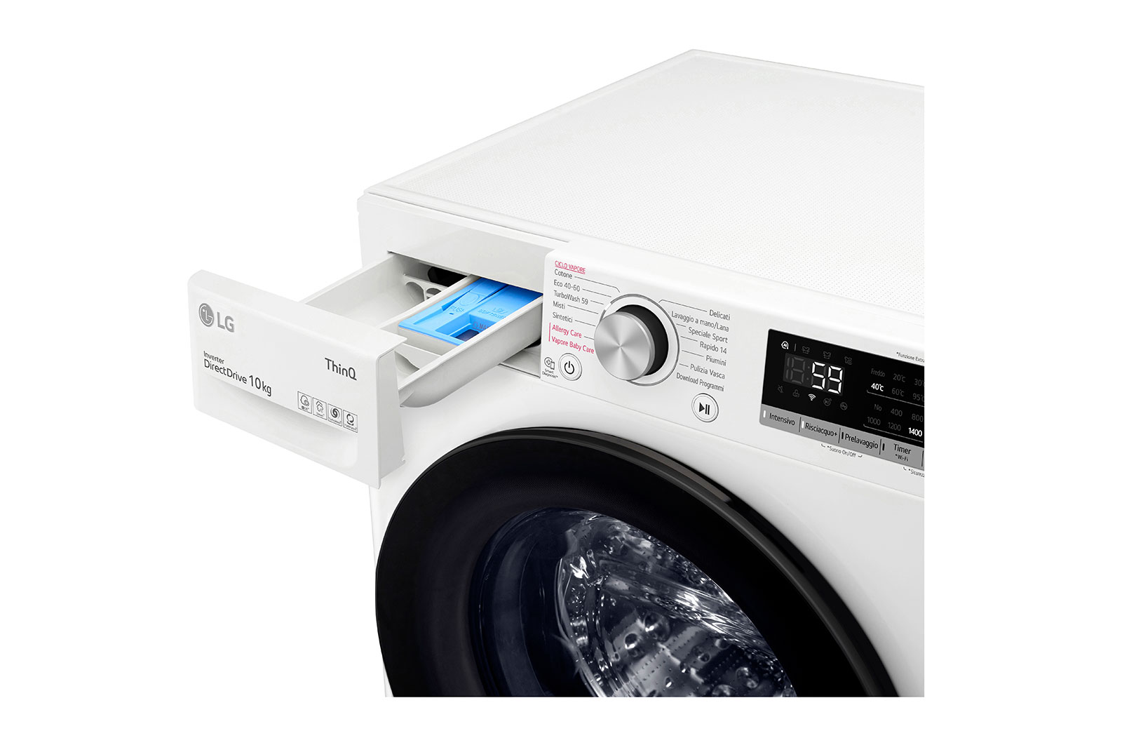 LG Lavatrice 10,5kg AI DD™ | Serie V5 Classe A/A/A | 1400 giri, TurboWash, Lavaggio a vapore, Wi-Fi | White, F4WV510SAE