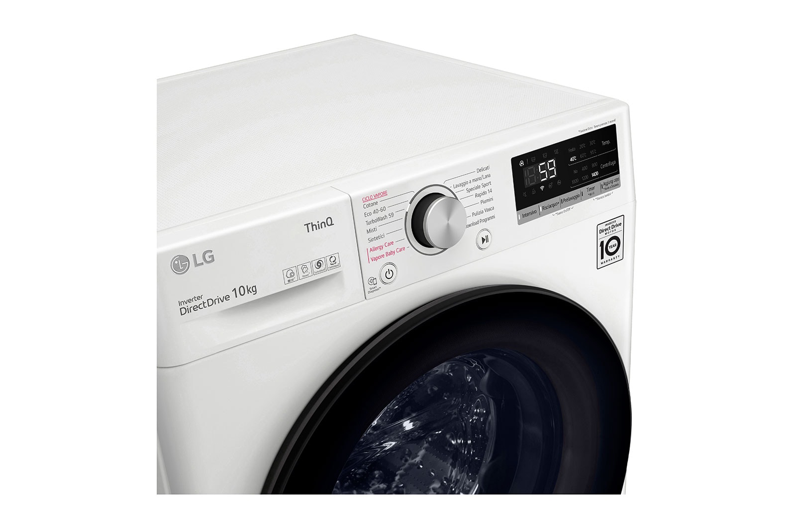 LG Lavatrice 10,5kg AI DD™ | Serie V5 Classe A/A/A | 1400 giri, TurboWash, Lavaggio a vapore, Wi-Fi | White, F4WV510SAE