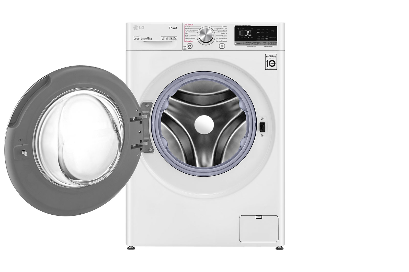 LG Lavatrice 8kg AI DD™ | Serie V7 Classe A/A/A | 1400 giri, TurboWash 360, Lavaggio a vapore, Wi-Fi | White, F4WV708S1E