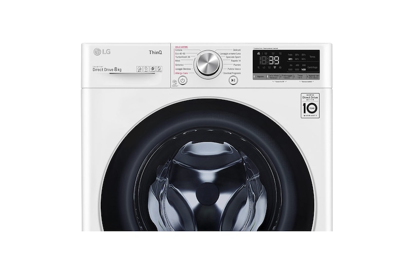 LG Lavatrice 8kg AI DD™ | Serie V7 Classe A/A/A | 1400 giri, TurboWash 360, Lavaggio a vapore, Wi-Fi | White, F4WV708S1E