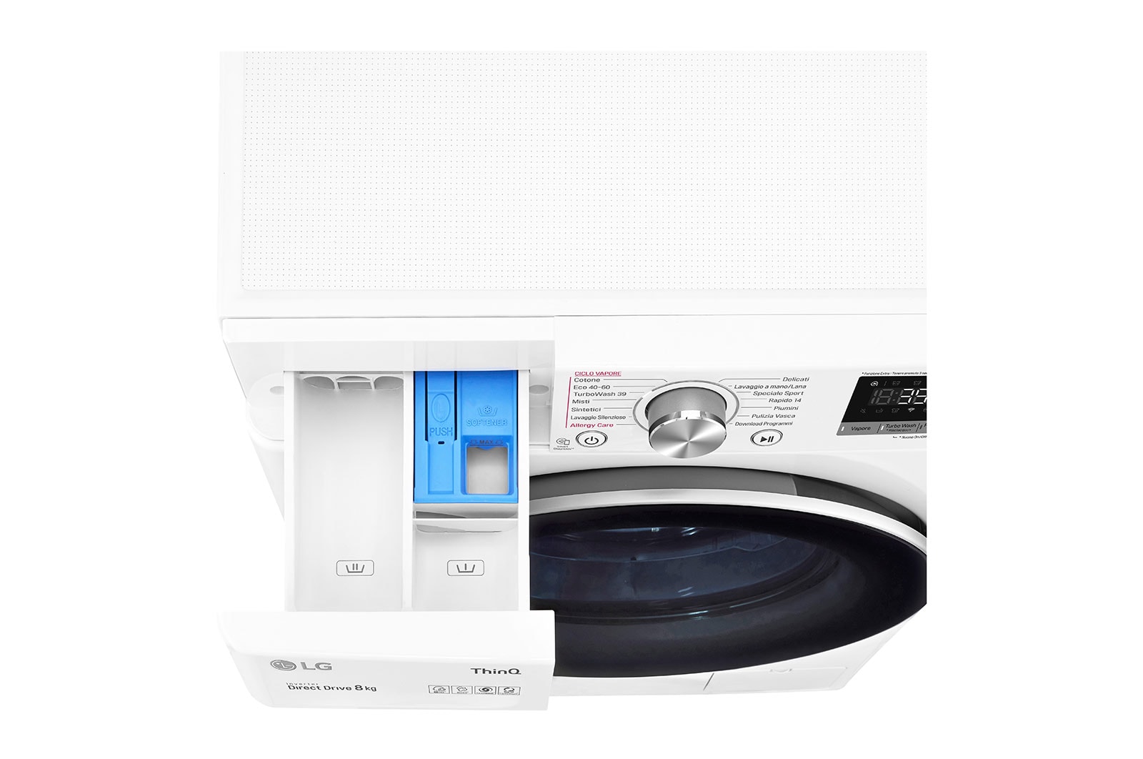 LG Lavatrice 8kg AI DD™ | Serie V7 Classe A/A/A | 1400 giri, TurboWash 360, Lavaggio a vapore, Wi-Fi | White, F4WV708S1E