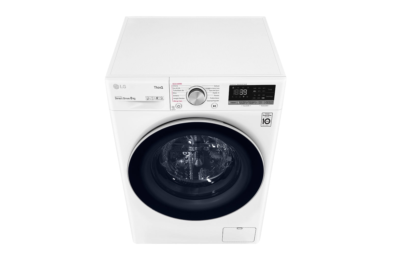 LG Lavatrice 8kg AI DD™ | Serie V7 Classe A/A/A | 1400 giri, TurboWash 360, Lavaggio a vapore, Wi-Fi | White, F4WV708S1E