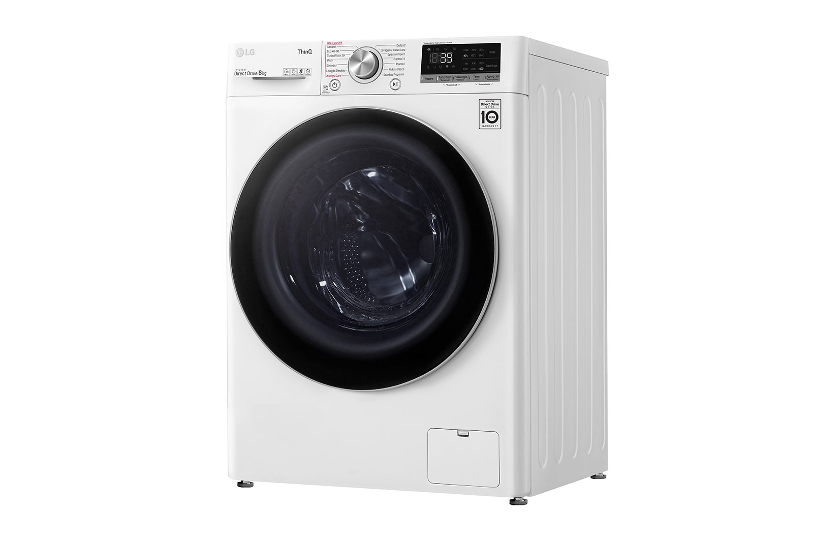 LG Lavatrice 8kg AI DD™ | Serie V7 Classe A/A/A | 1400 giri, TurboWash 360, Lavaggio a vapore, Wi-Fi | White, F4WV708S1E