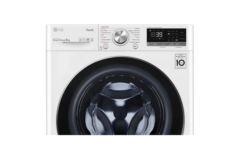 LG Lavatrice 8kg AI DD™ | Serie V7 Classe A/A/A | 1400 giri, TurboWash 360, Lavaggio a vapore, Wi-Fi | White, F4WV708S2E
