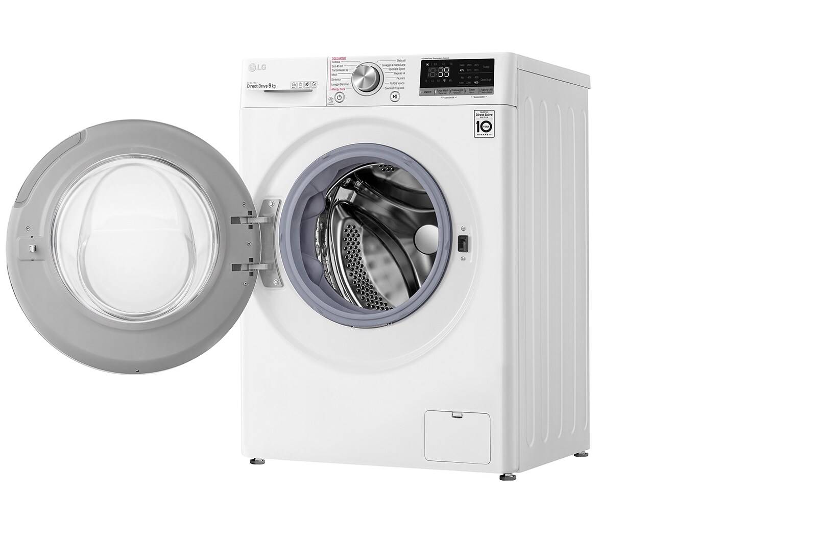 LG Lavatrice 9kg AI DD™ | Serie V7 Classe A/A/A | 1400 giri, TurboWash 360, Lavaggio a vapore, Wi-Fi | White, F4WV709S1E