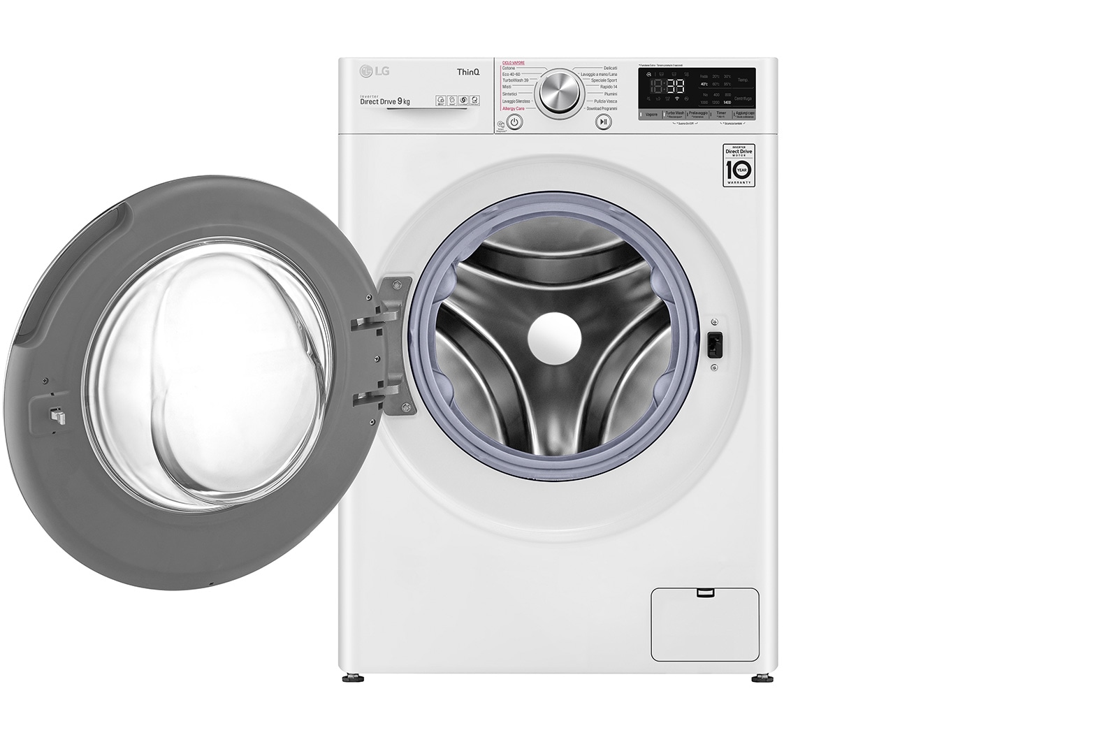 LG Lavatrice 9kg AI DD™ | Serie V7 Classe A/A/A | 1400 giri, TurboWash 360, Lavaggio a vapore, Wi-Fi | White, F4WV709S1E