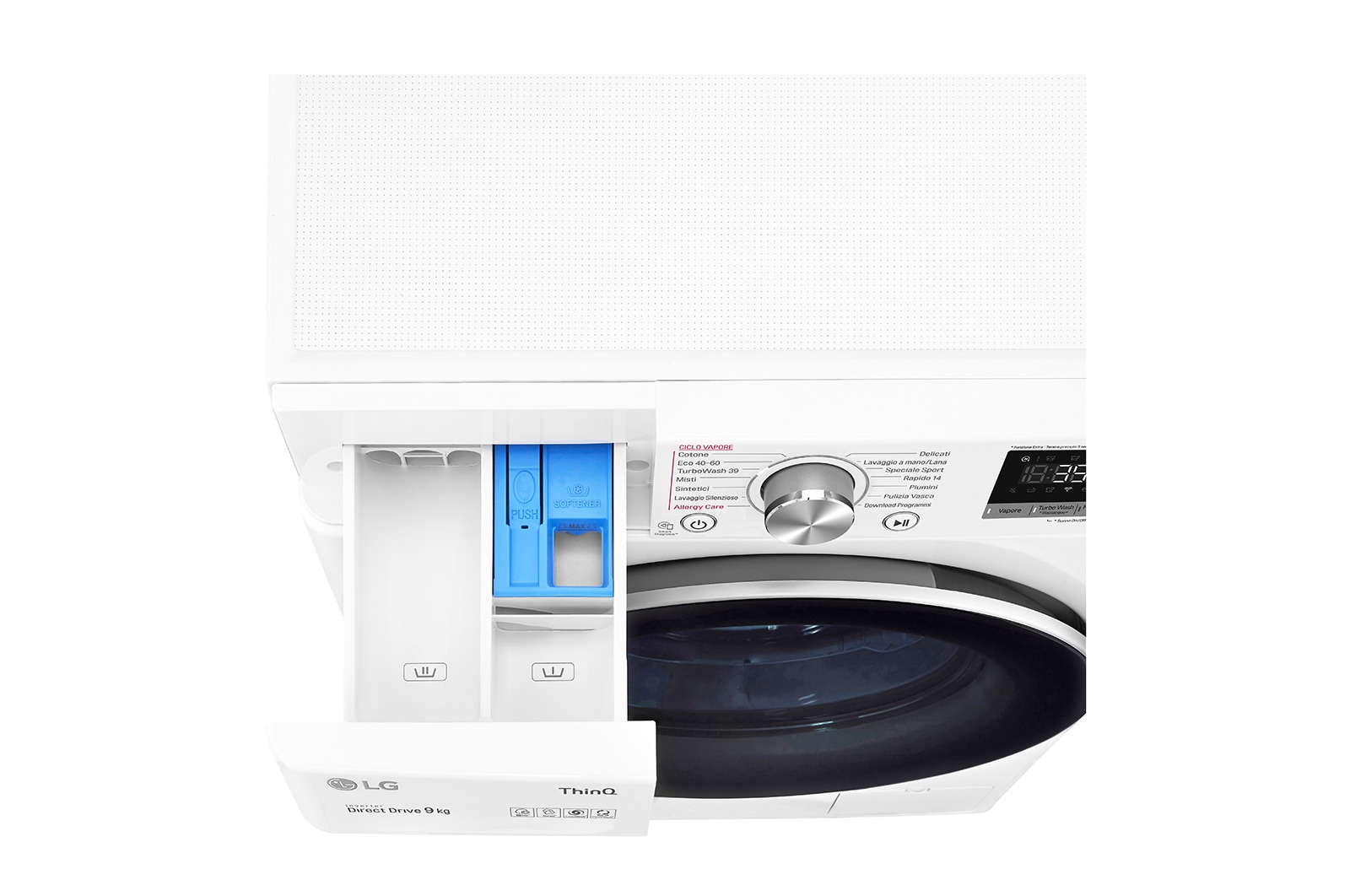 LG Lavatrice 9kg AI DD™ | Serie V7 Classe A/A/A | 1400 giri, TurboWash 360, Lavaggio a vapore, Wi-Fi | White, F4WV709S1E