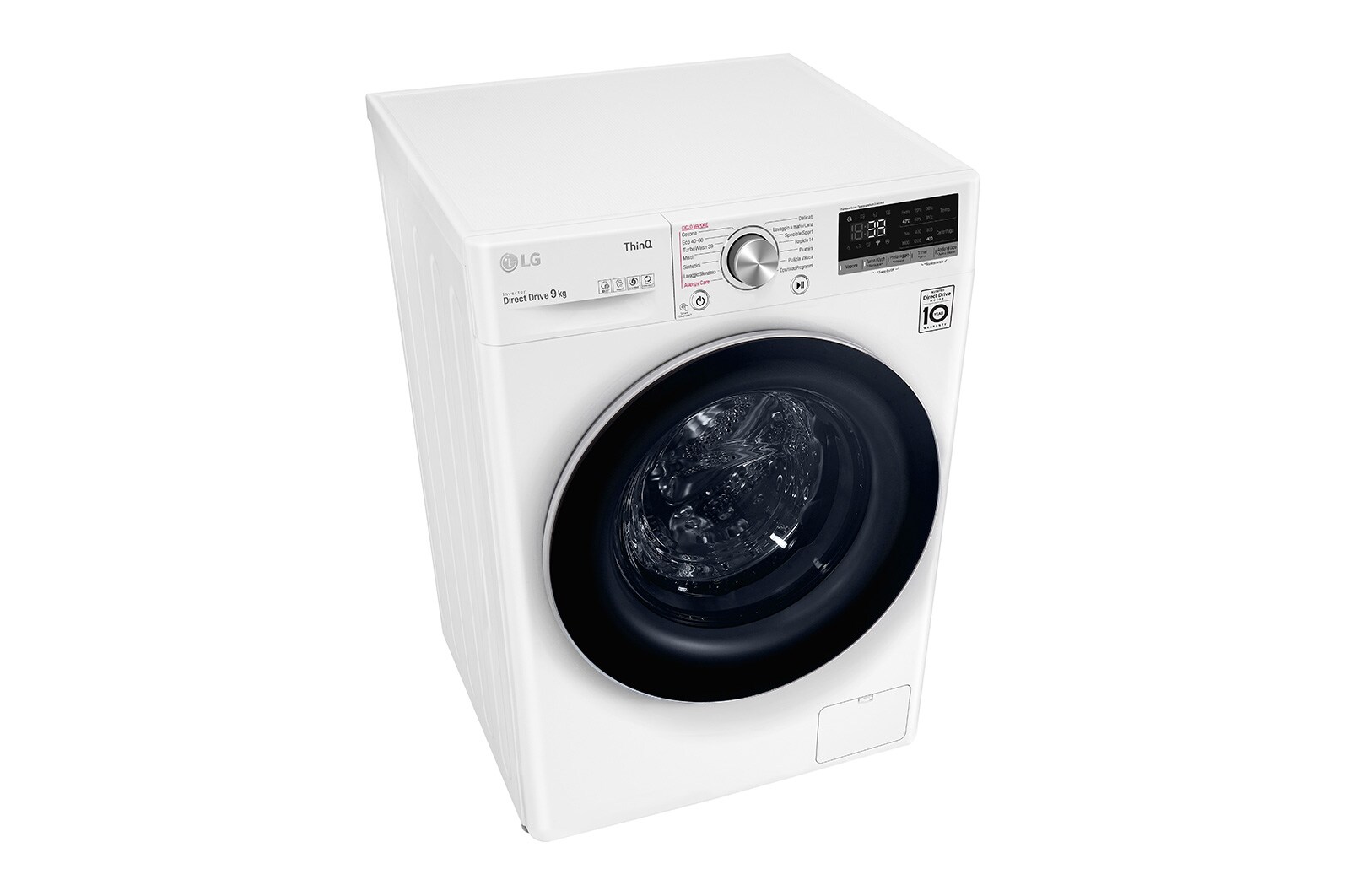 LG Lavatrice 9kg AI DD™ | Serie V7 Classe A/A/A | 1400 giri, TurboWash 360, Lavaggio a vapore, Wi-Fi | White, F4WV709S1E