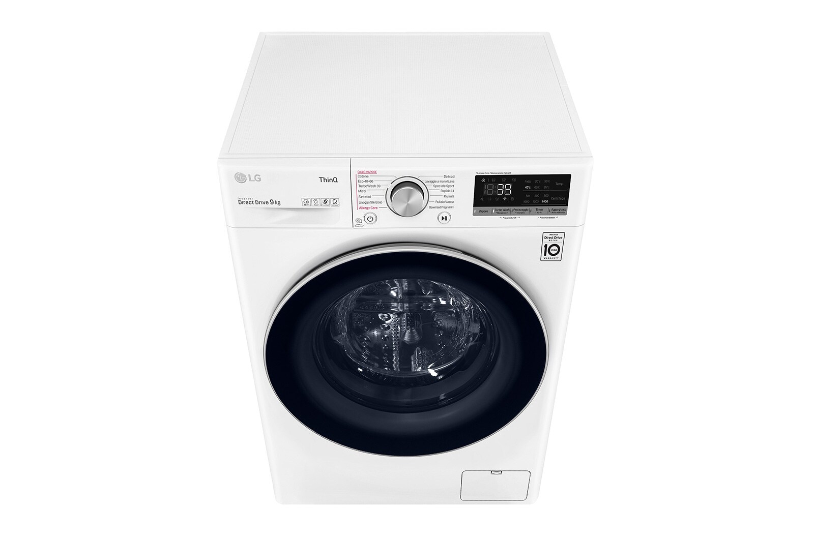 LG Lavatrice 9kg AI DD™ | Serie V7 Classe A/A/A | 1400 giri, TurboWash 360, Lavaggio a vapore, Wi-Fi | White, F4WV709S1E
