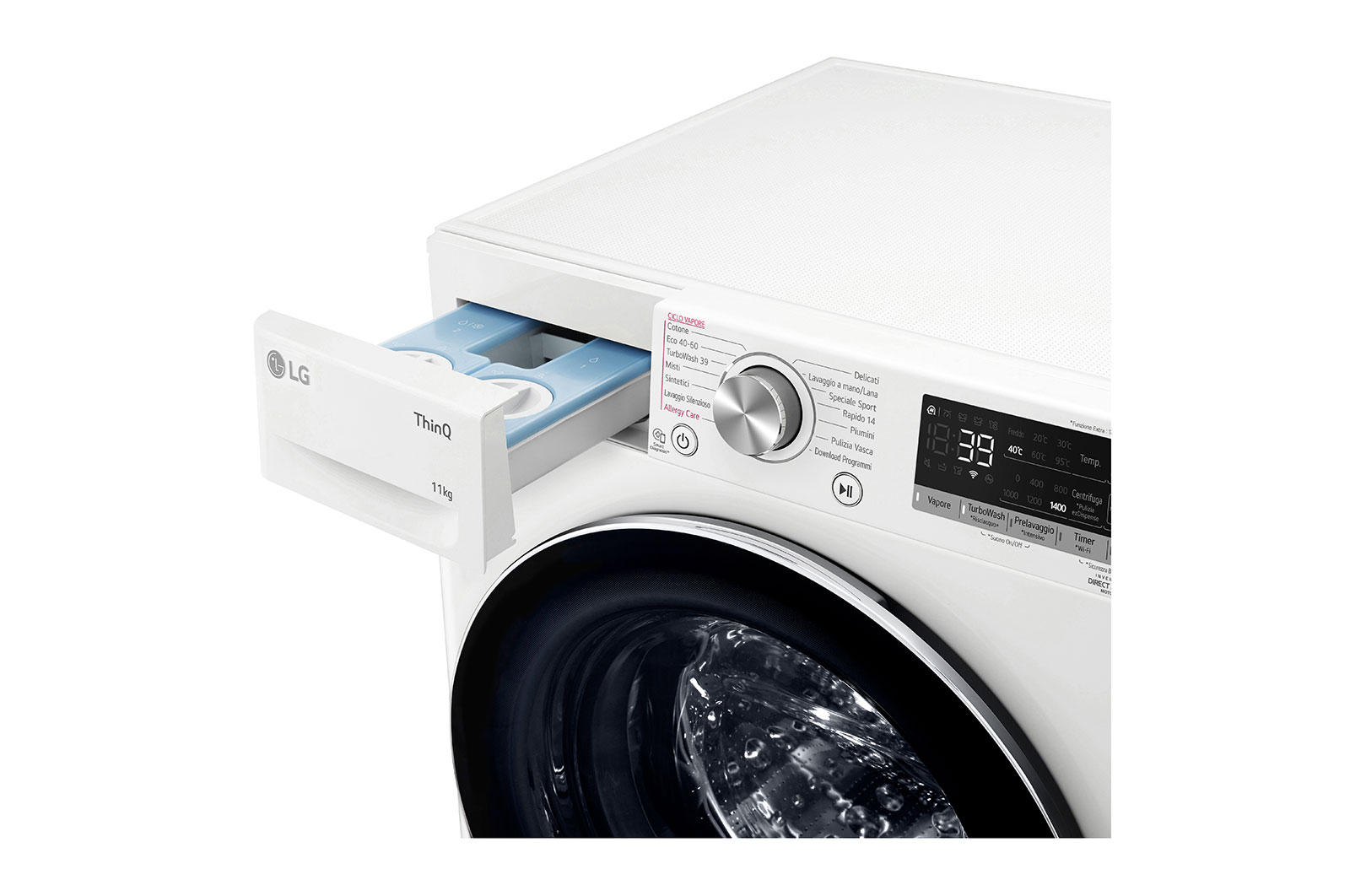 LG Lavatrice 11kg AI DD™ | Serie V7 Classe A/A/A | 1400 giri, TurboWash 360, Lavaggio a vapore, Wi-Fi | White, F4WV711S2EA