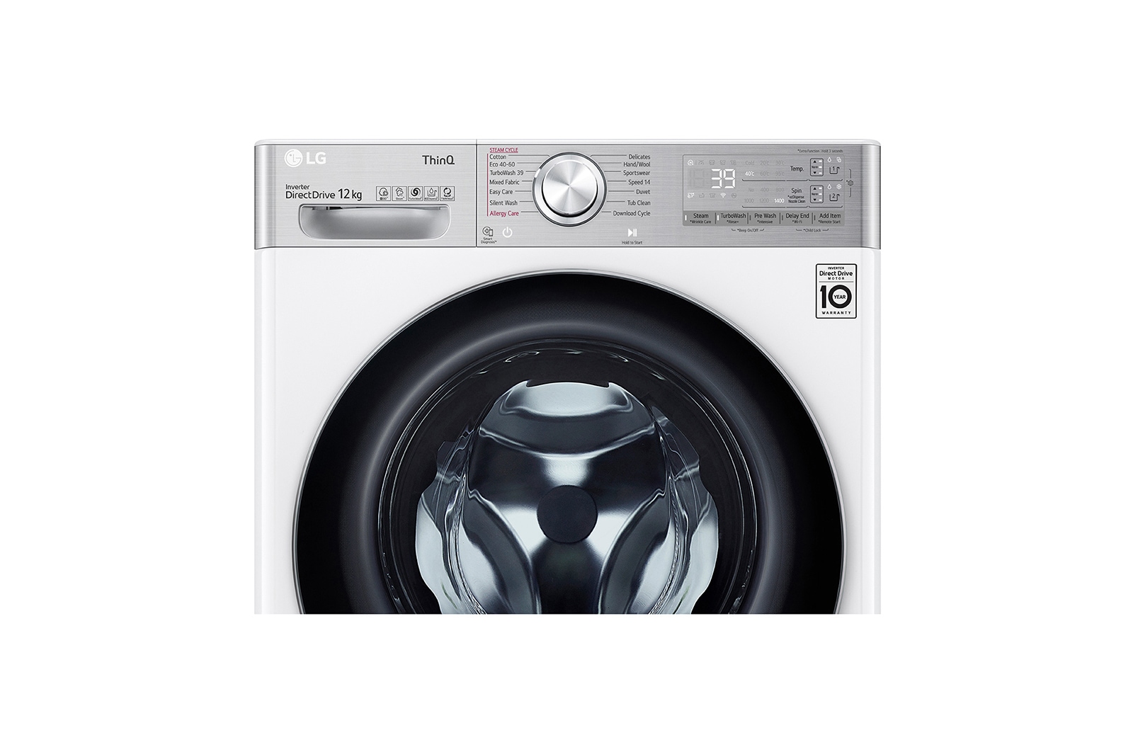 LG Lavatrice 12kg AI DD™ | Serie V9 Classe A/A/A | 1400 giri, TurboWash 360, Autodosaggio, Vapore antipiega, Wi-Fi | White, F4WV912P2EA