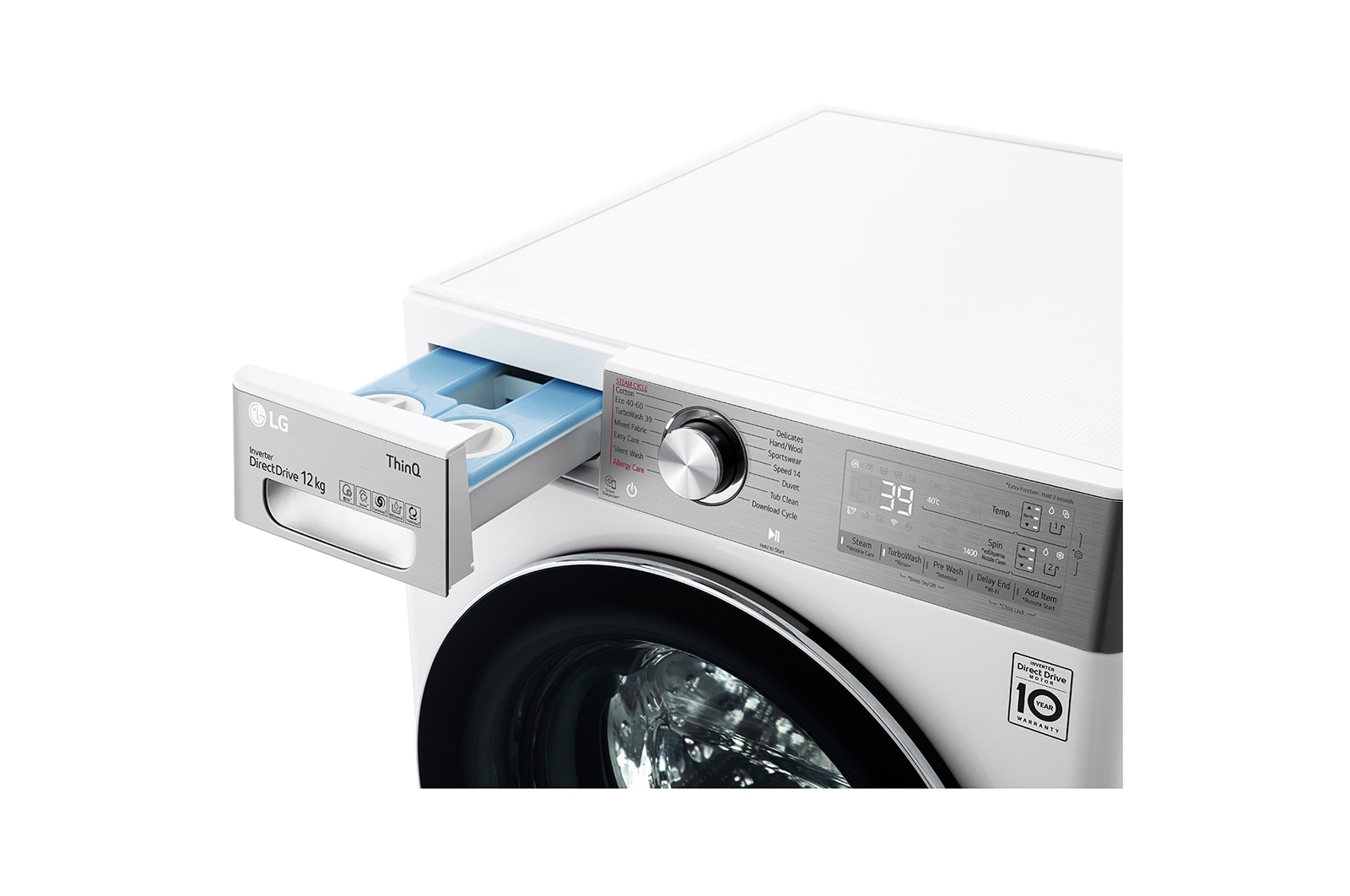 LG Lavatrice 12kg AI DD™ | Serie V9 Classe A/A/A | 1400 giri, TurboWash 360, Autodosaggio, Vapore antipiega, Wi-Fi | White, F4WV912P2EA