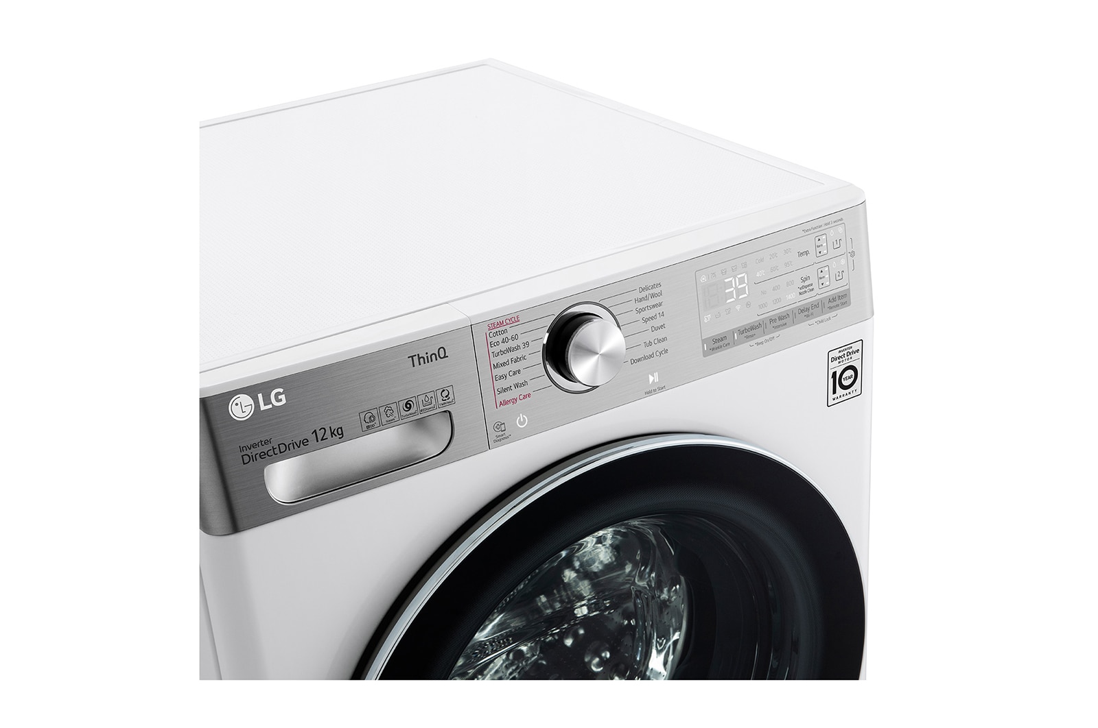 LG Lavatrice 12kg AI DD™ | Serie V9 Classe A/A/A | 1400 giri, TurboWash 360, Autodosaggio, Vapore antipiega, Wi-Fi | White, F4WV912P2EA