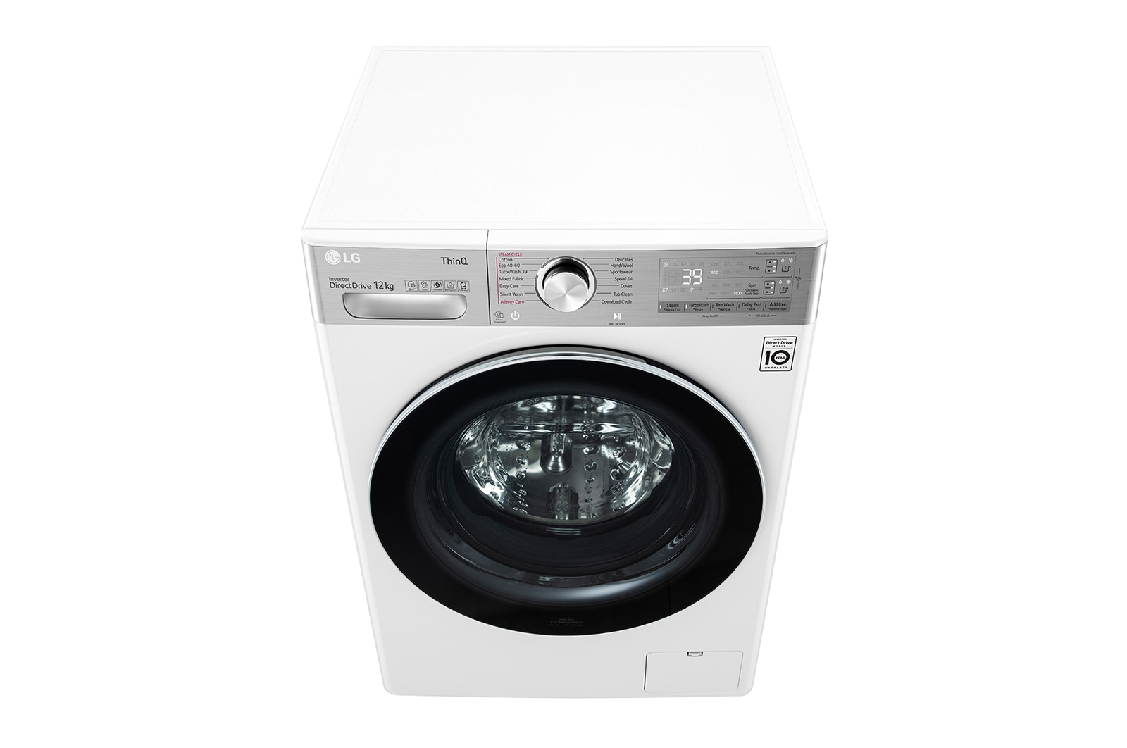 LG Lavatrice 12kg AI DD™ | Serie V9 Classe A/A/A | 1400 giri, TurboWash 360, Autodosaggio, Vapore antipiega, Wi-Fi | White, F4WV912P2EA