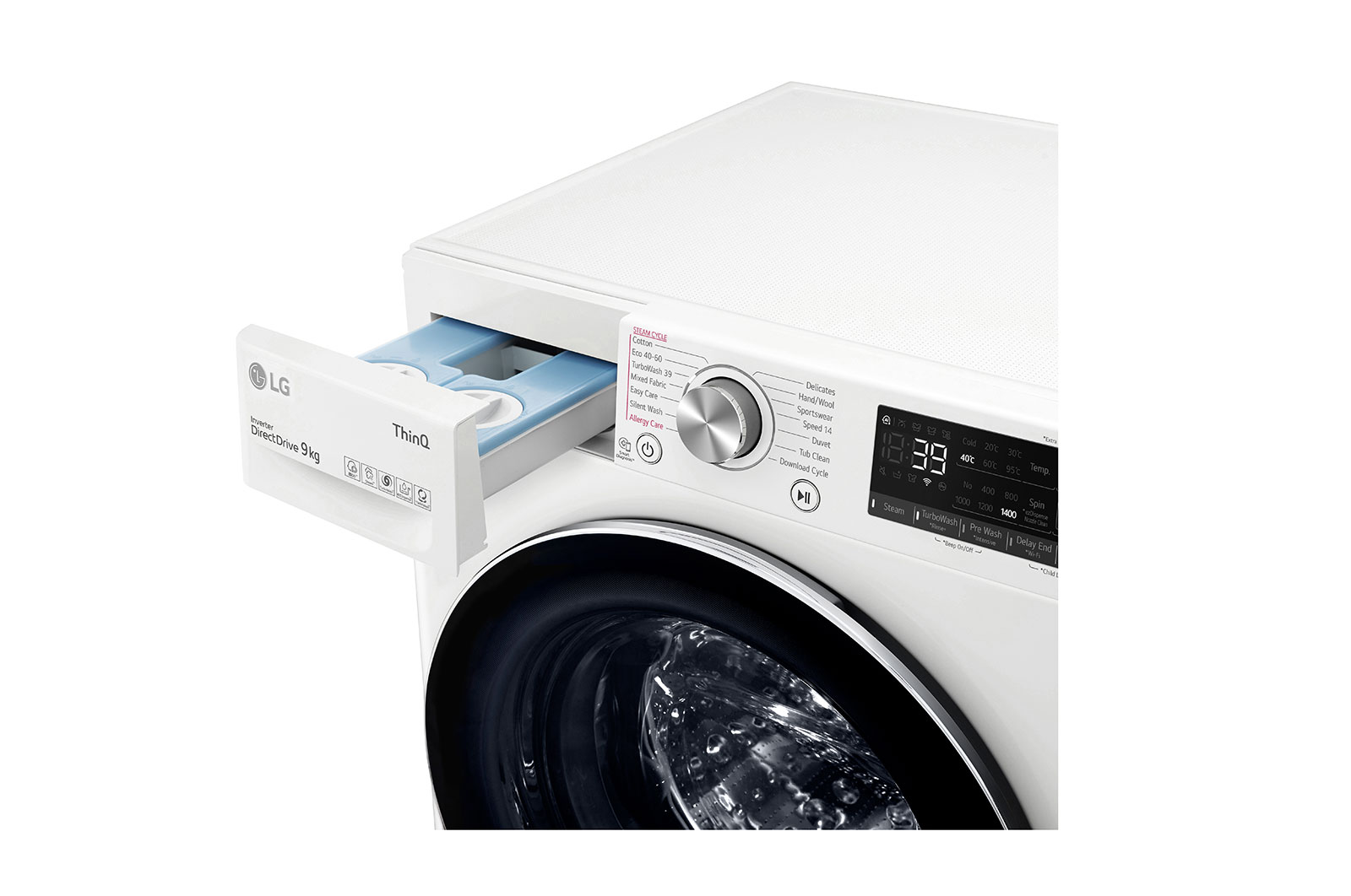 LG Lavatrice 9kg AI DD™ | Serie V7 Classe A | 1600 giri, TurboWash 360, Autodosaggio, Vapore, Wi-Fi | White, F6WV709S2EA