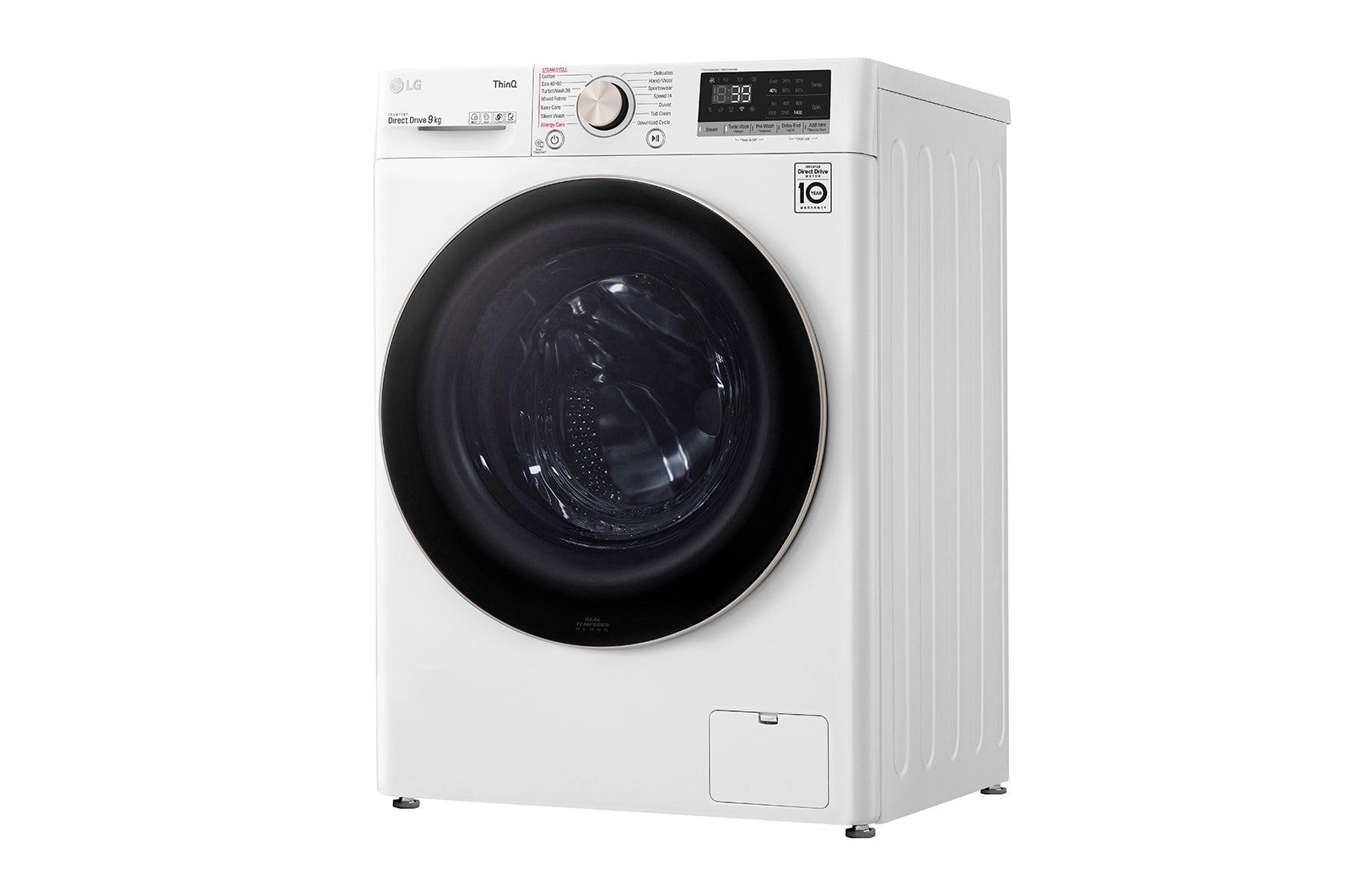 LG Lavatrice 9kg AI DD™ | Serie V7 Classe A-10%* | 1600 giri, TurboWash 360, Lavaggio a vapore, Wi-Fi | White, F6WV709SGA