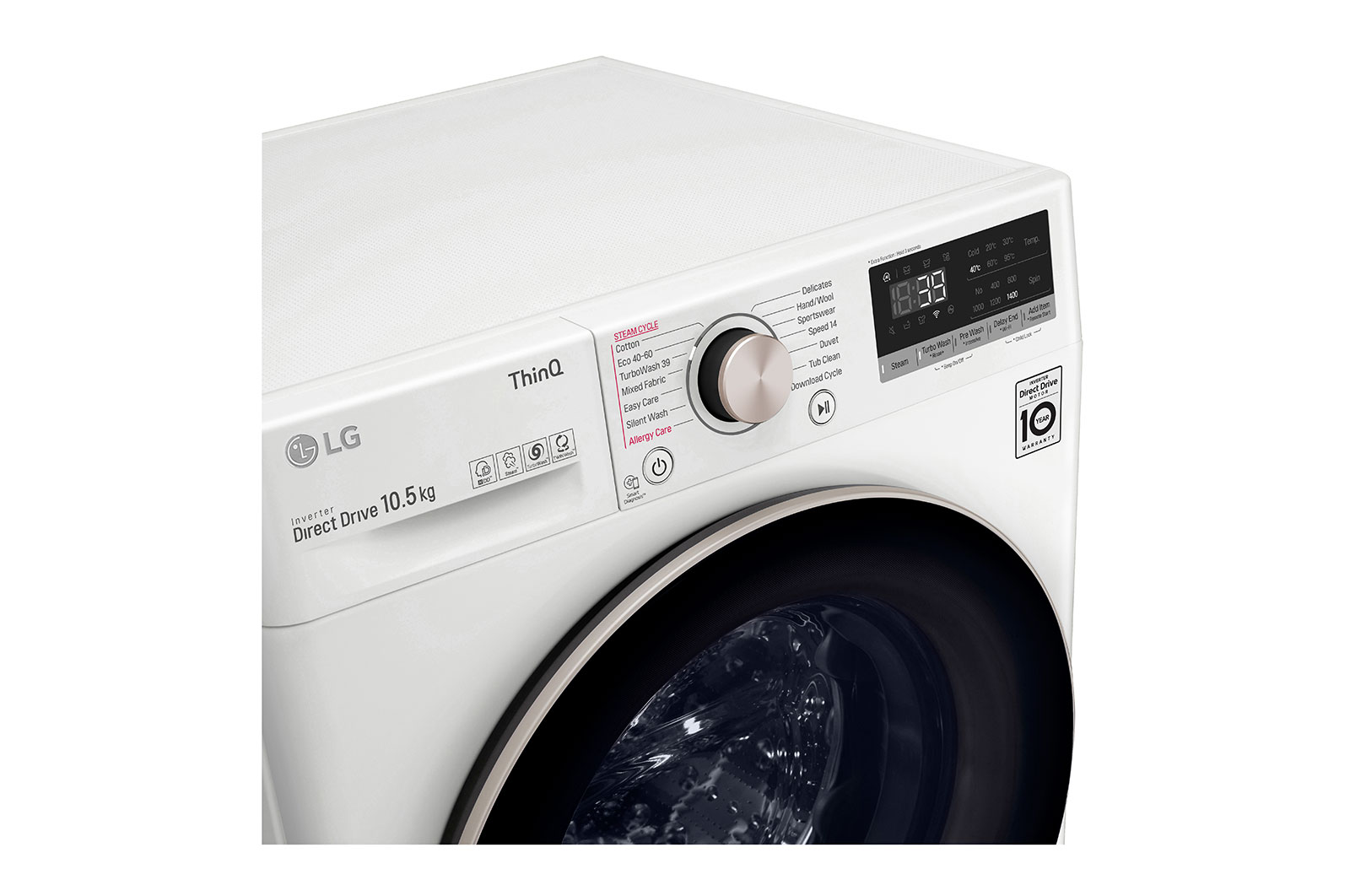 LG Lavatrice 10,5kg AI DD™ | Serie V7 Classe A-10%* | 1600 giri, TurboWash 360, Autodosaggio, Vapore, Wi-Fi | White, F6WV710SGA