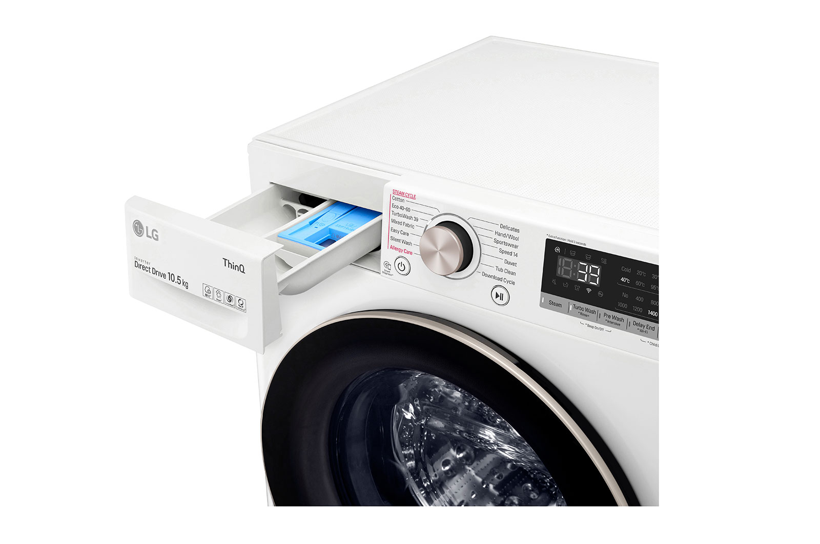 LG Lavatrice 10,5kg AI DD™ | Serie V7 Classe A-10%* | 1600 giri, TurboWash 360, Autodosaggio, Vapore, Wi-Fi | White, F6WV710SGA