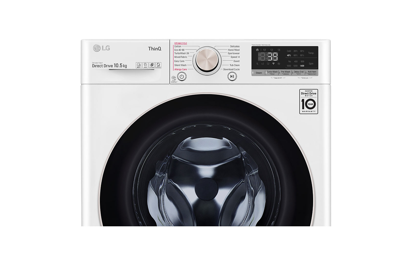 LG Lavatrice 10,5kg AI DD™ | Serie V7 Classe A-10%* | 1600 giri, TurboWash 360, Autodosaggio, Vapore, Wi-Fi | White, F6WV710SGA