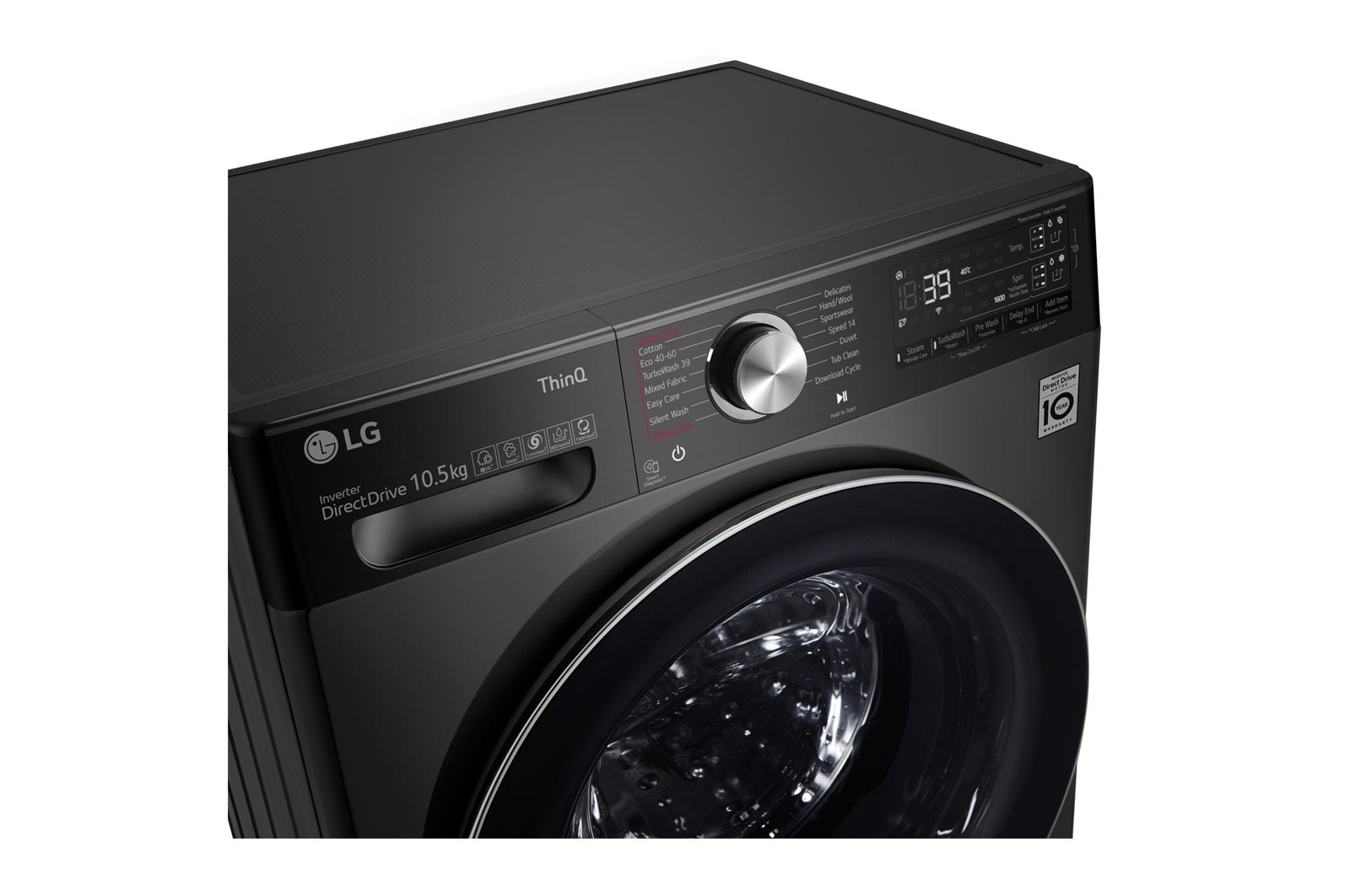 LG Lavatrice 10,5kg AI DD™ | Serie V9 Classe A | 1600 giri, TurboWash 360, Autodosaggio, Vapore antipiega, Wi-Fi | Black Steel, F6WV910P2SA