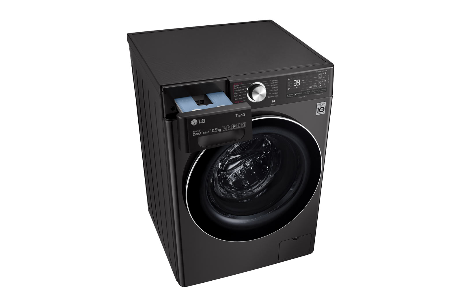 LG Lavatrice 10,5kg AI DD™ | Serie V9 Classe A | 1600 giri, TurboWash 360, Autodosaggio, Vapore antipiega, Wi-Fi | Black Steel, F6WV910P2SA