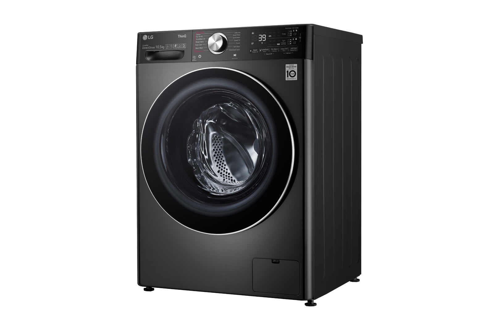 LG Lavatrice 10,5kg AI DD™ | Serie V9 Classe A | 1600 giri, TurboWash 360, Autodosaggio, Vapore antipiega, Wi-Fi | Black Steel, F6WV910P2SA