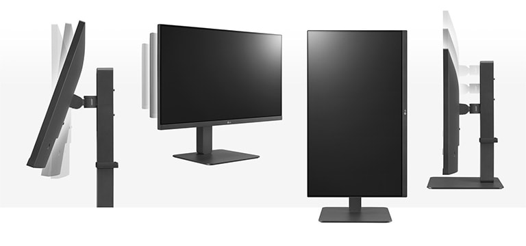 il monitor nel design ergonomico supporta la regolazione di inclinazione, orientamento, rotazione e altezza.