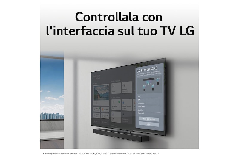 LG Soundbar SC9S | 3.1.3 canali, 400W | Triplo speaker up-firing, Staffe per OLED C2 e C3, Meridian, Dolby Atmos, Wi-Fi, SC9S