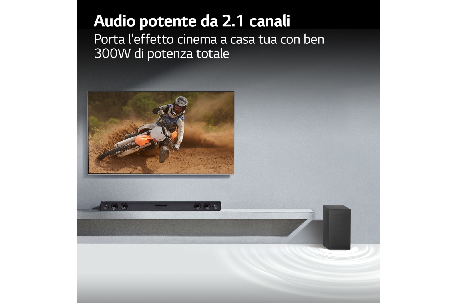 LG Soundbar SQC2 I 300W I 2.1 canali I Dolby Digital, Subwoofer wireless, Bluetooth, USB, Ottico, Jack 3,5mm, SQC2